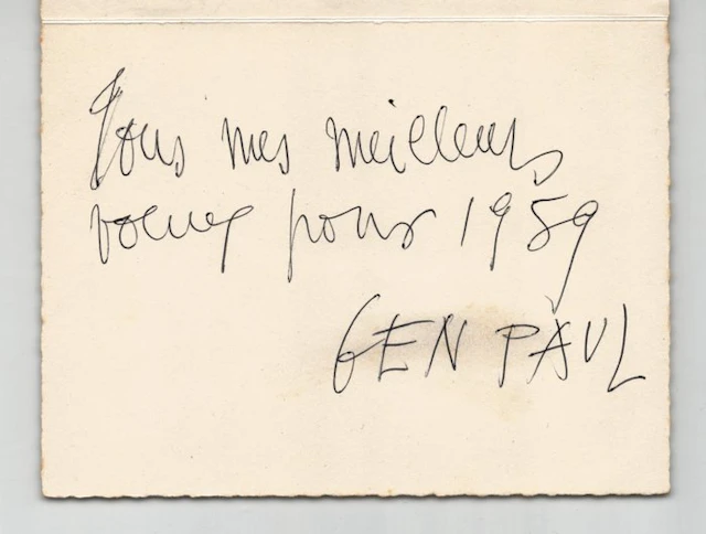 Eugène Paul dit Gen Paul - Carte de vœux autographe signée - 1959