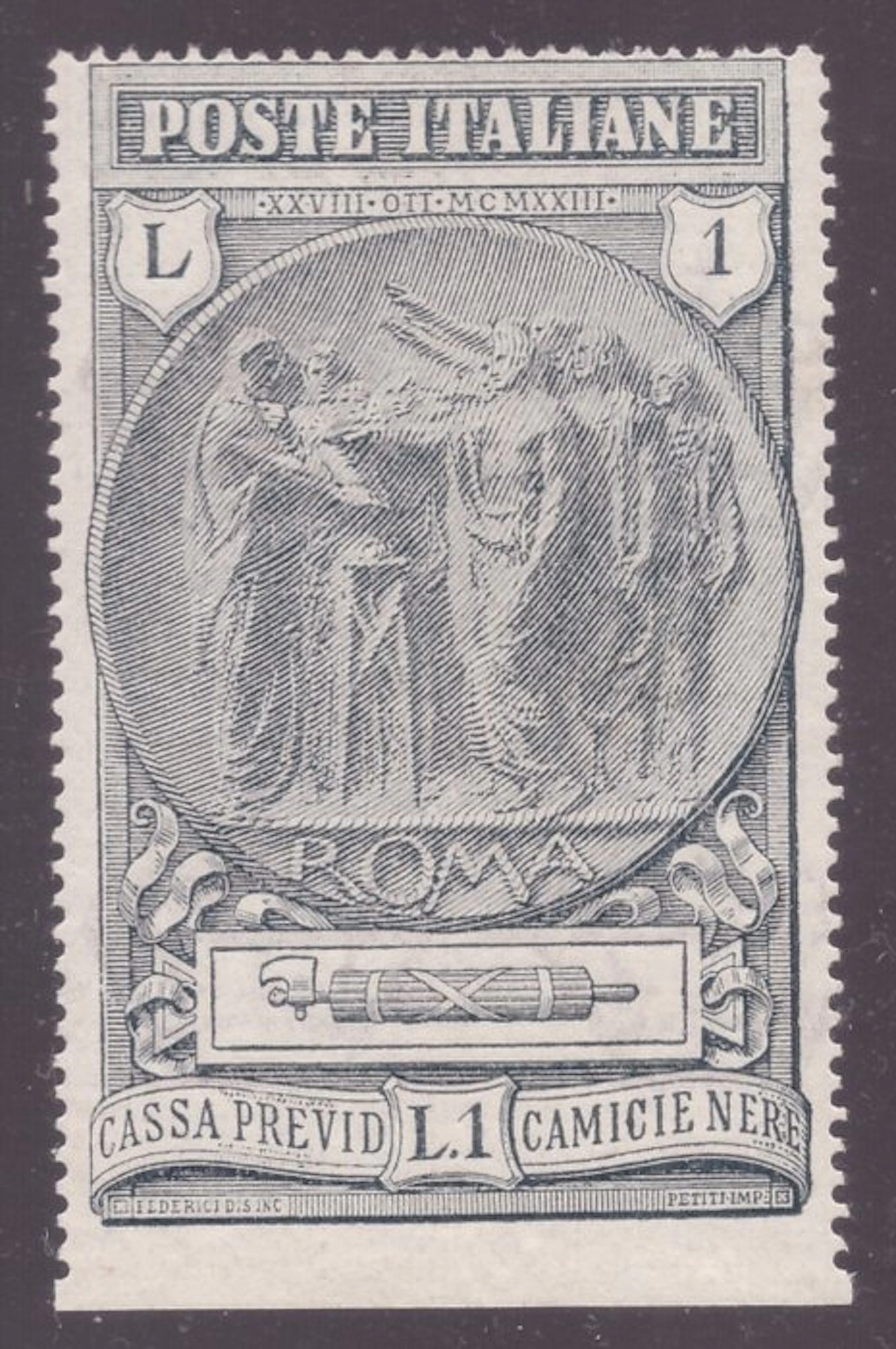 Italy Kingdom 1923 - 1 lira Black Shirts not serrated at the bottom - Sassone N