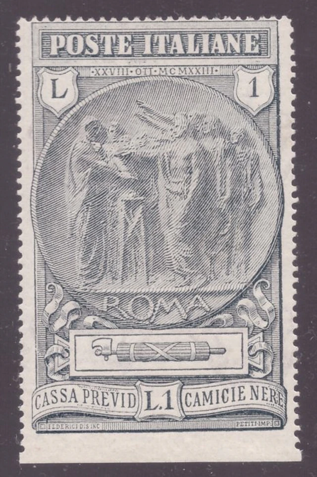 Italy Kingdom 1923 - 1 lira Black Shirts not serrated at the bottom - Sassone N