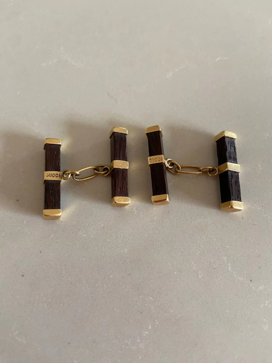Gucci - 18 kt. - Yellow gold, wood - Cufflinks - Pair of 18K gold cufflinks