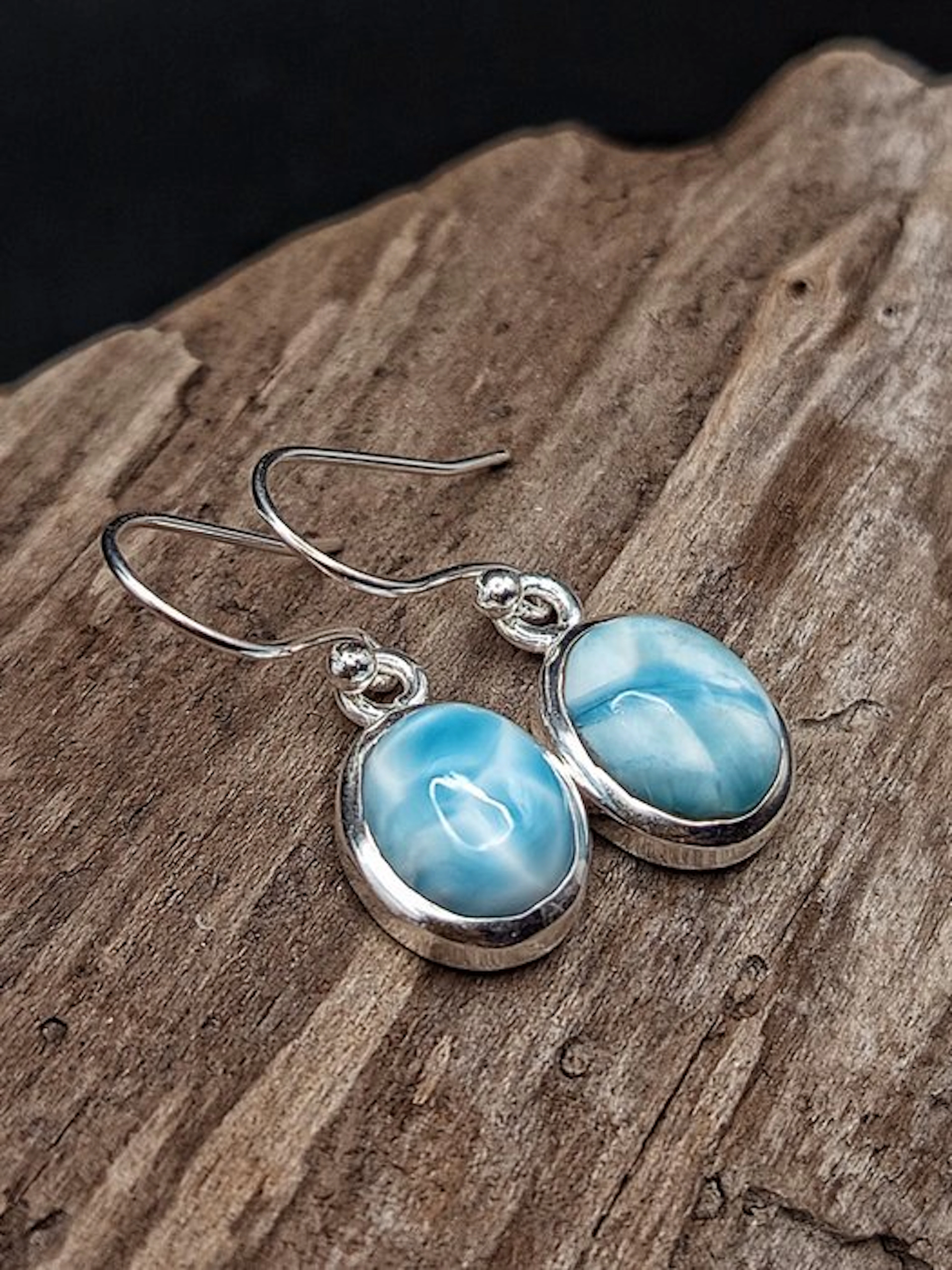 One-of-a-kind piece: Pair of earrings in 925 silver with Larimar