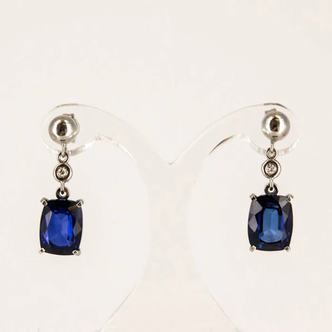 Earrings - 18 kt. White gold Sapphire - Diamond