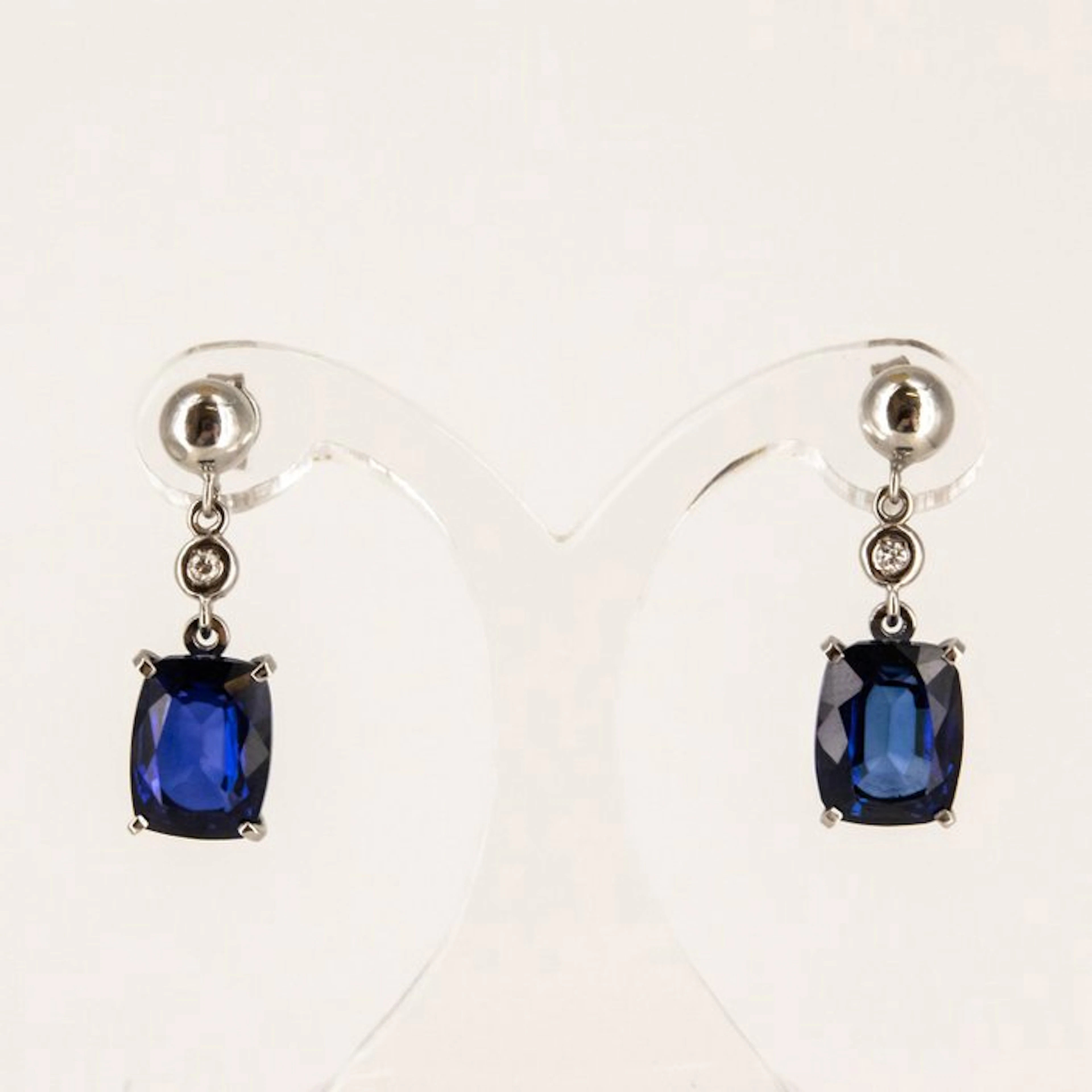 Earrings - 18 kt. White gold Sapphire - Diamond