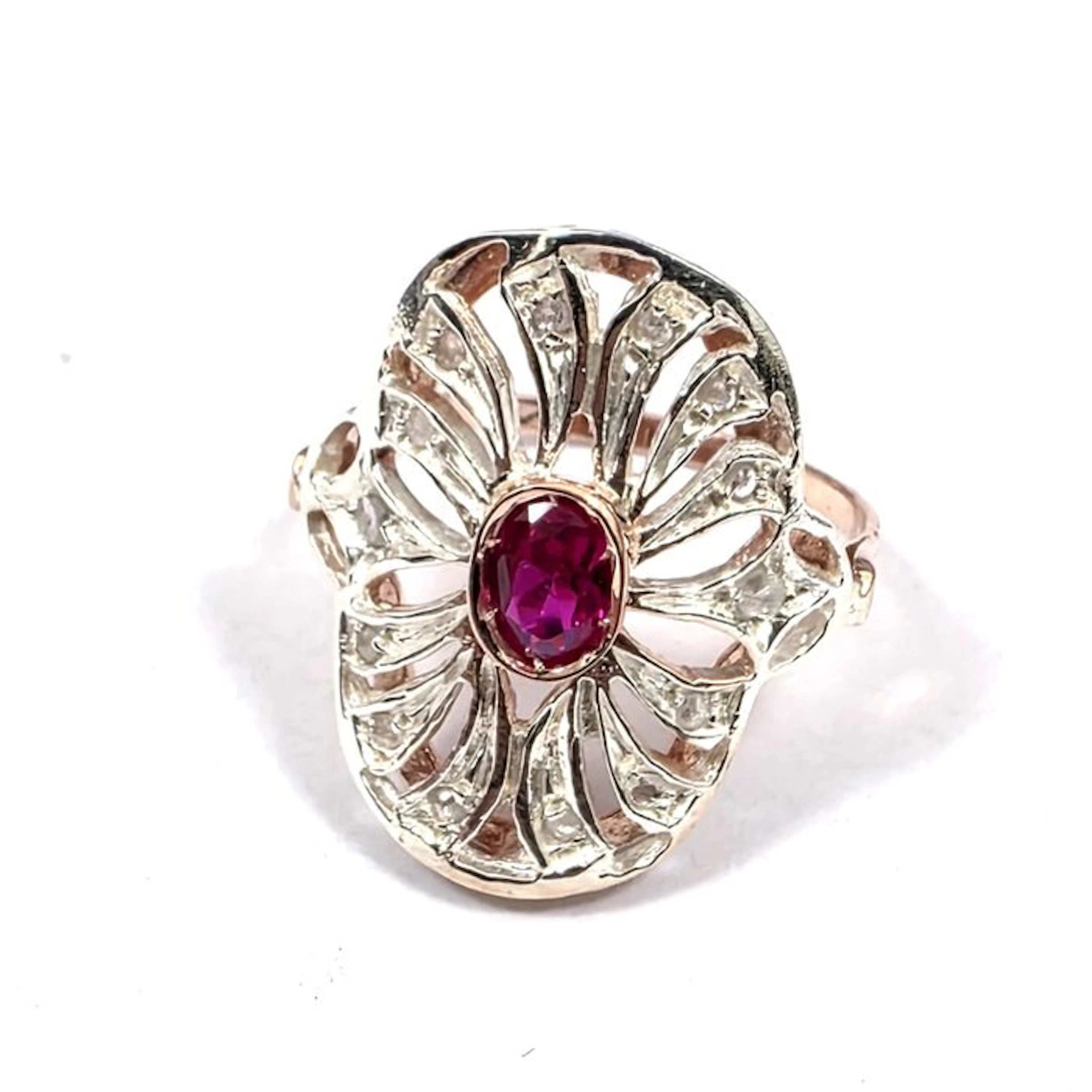 No reserve price - Ring - 9 kt. Rose gold, Silver Spinel - Demantoid