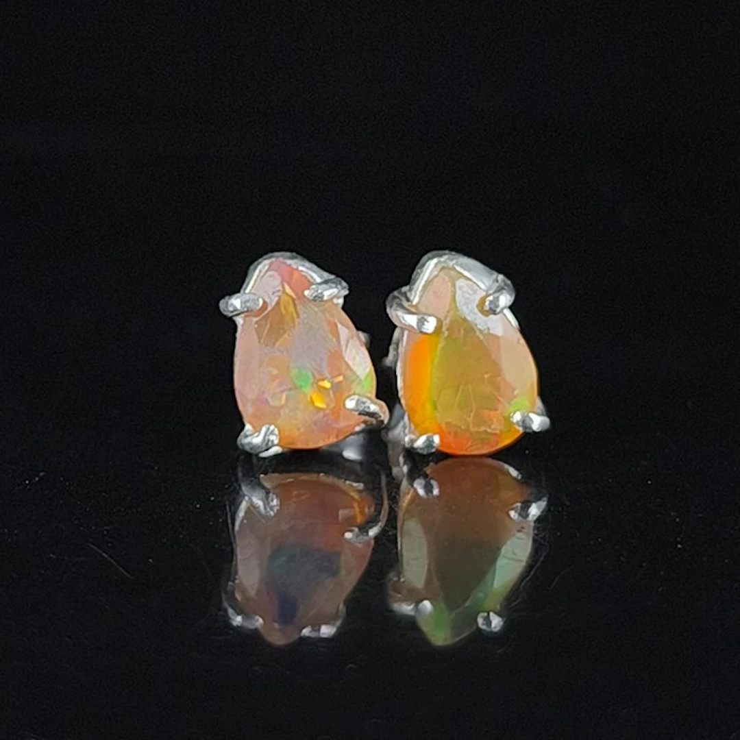 Fire Opal - Silver - Earrings - Sterling Silver Earring