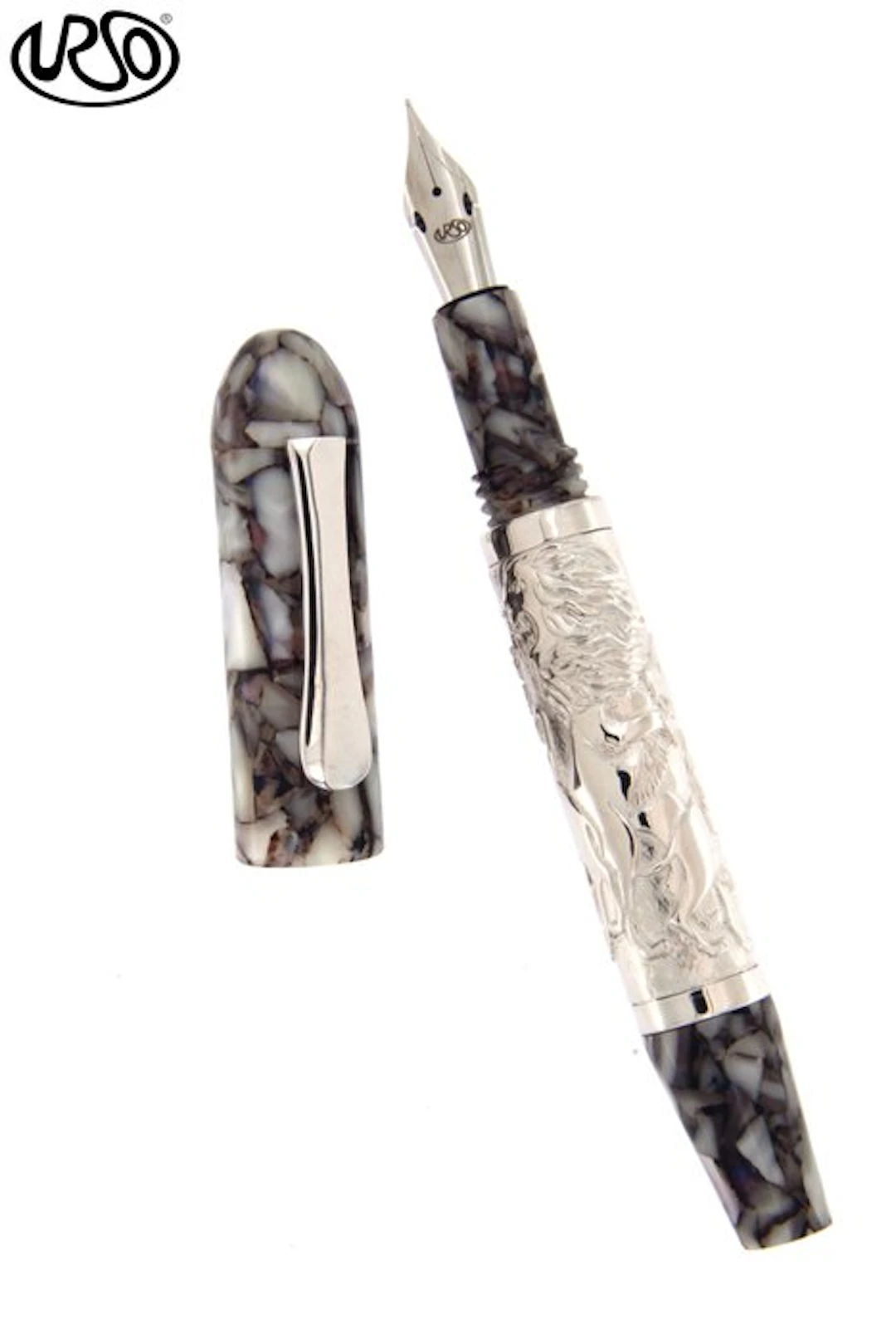 Urso - Fountain pen Lion in sterling silver and...