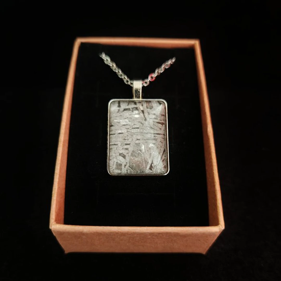 Stainless steel and meteorite pendant with stainless steel chain