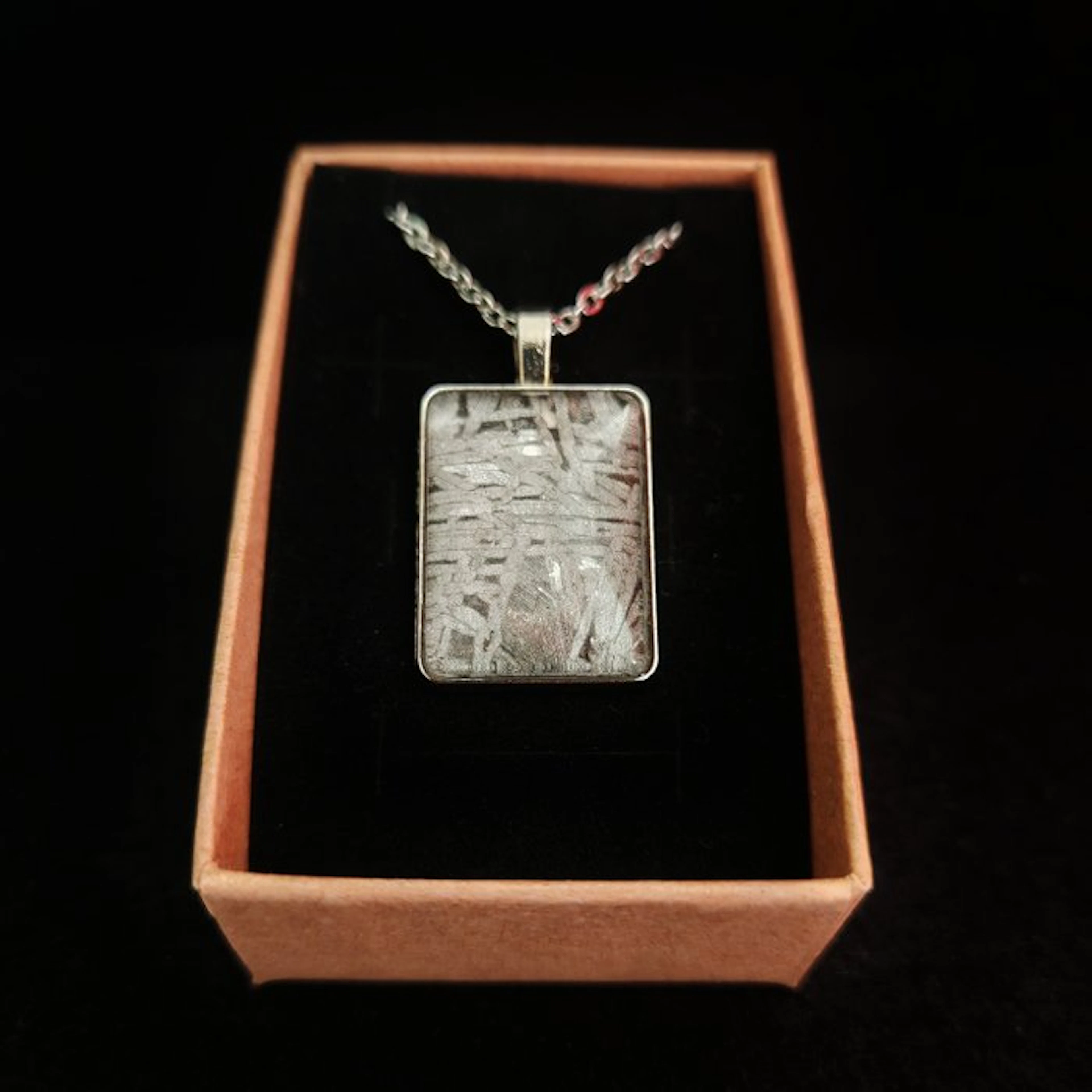 Stainless steel and meteorite pendant with stainless steel chain