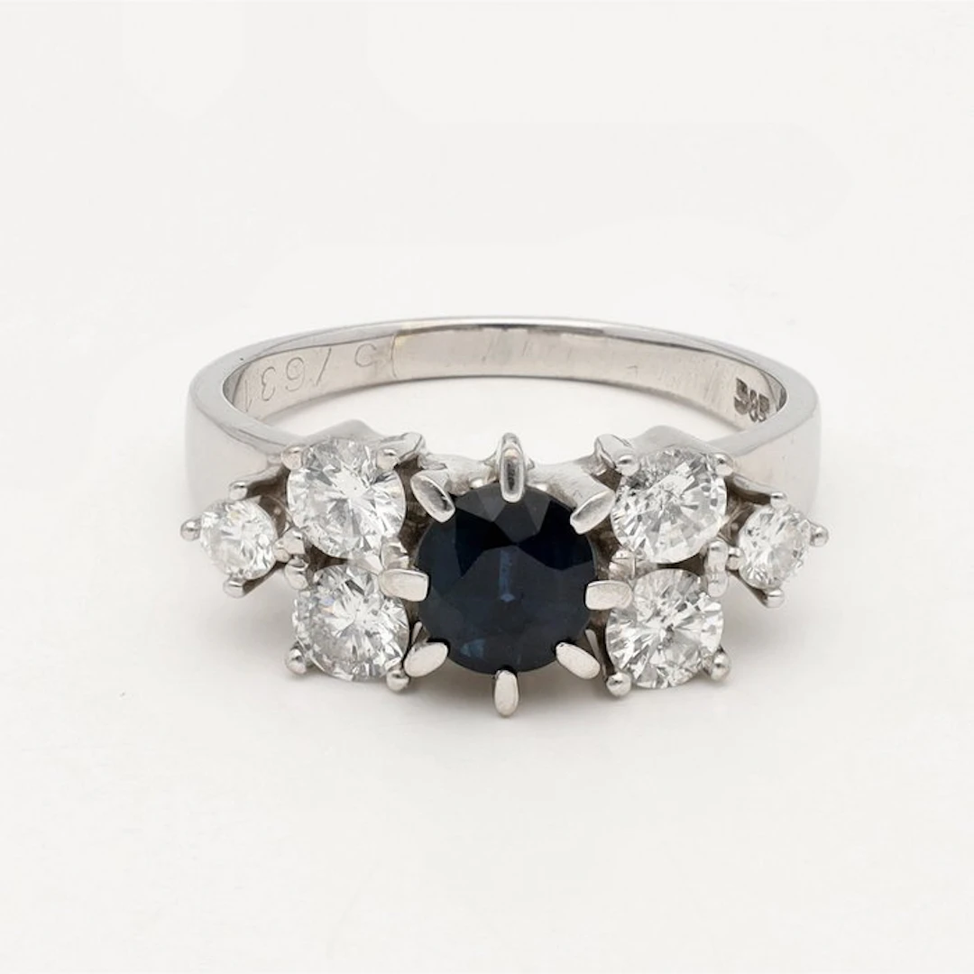Ring - 14 kt. White gold Sapphire - Diamond