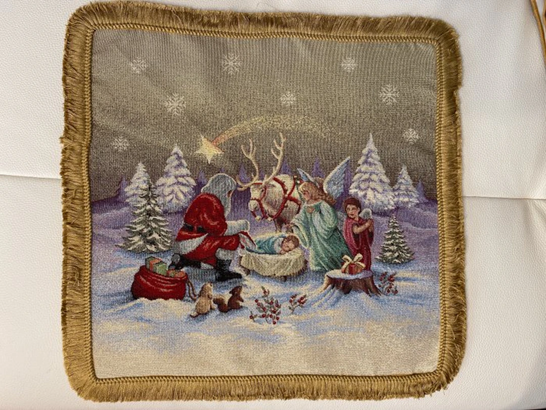 San Leucio rare tapestry of Santa Claus with Baby Jesus