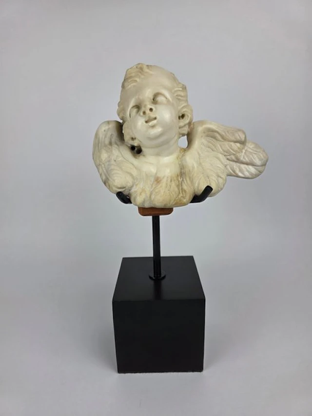 Sculpture, Putto Alato Barocco XVIII - 35 cm - Carrara marble