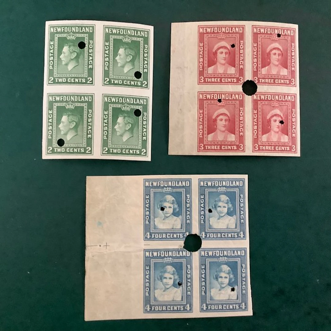 Newfoundland 1938 - Proof; three blocks of four uncut —...