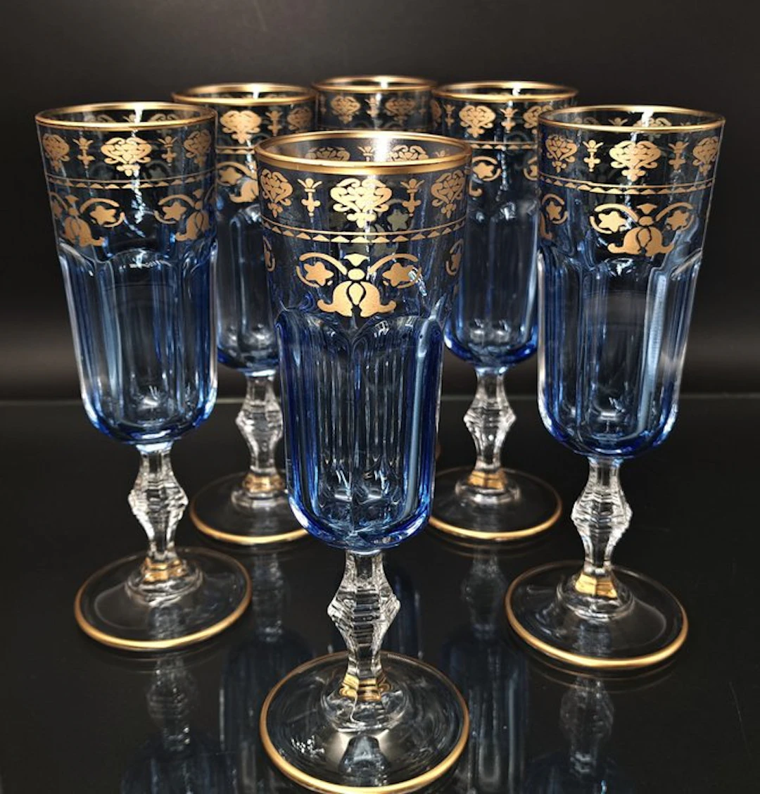 Artemisia - Champagne flute (6) - Lilium - Crystal, Gold zecchino