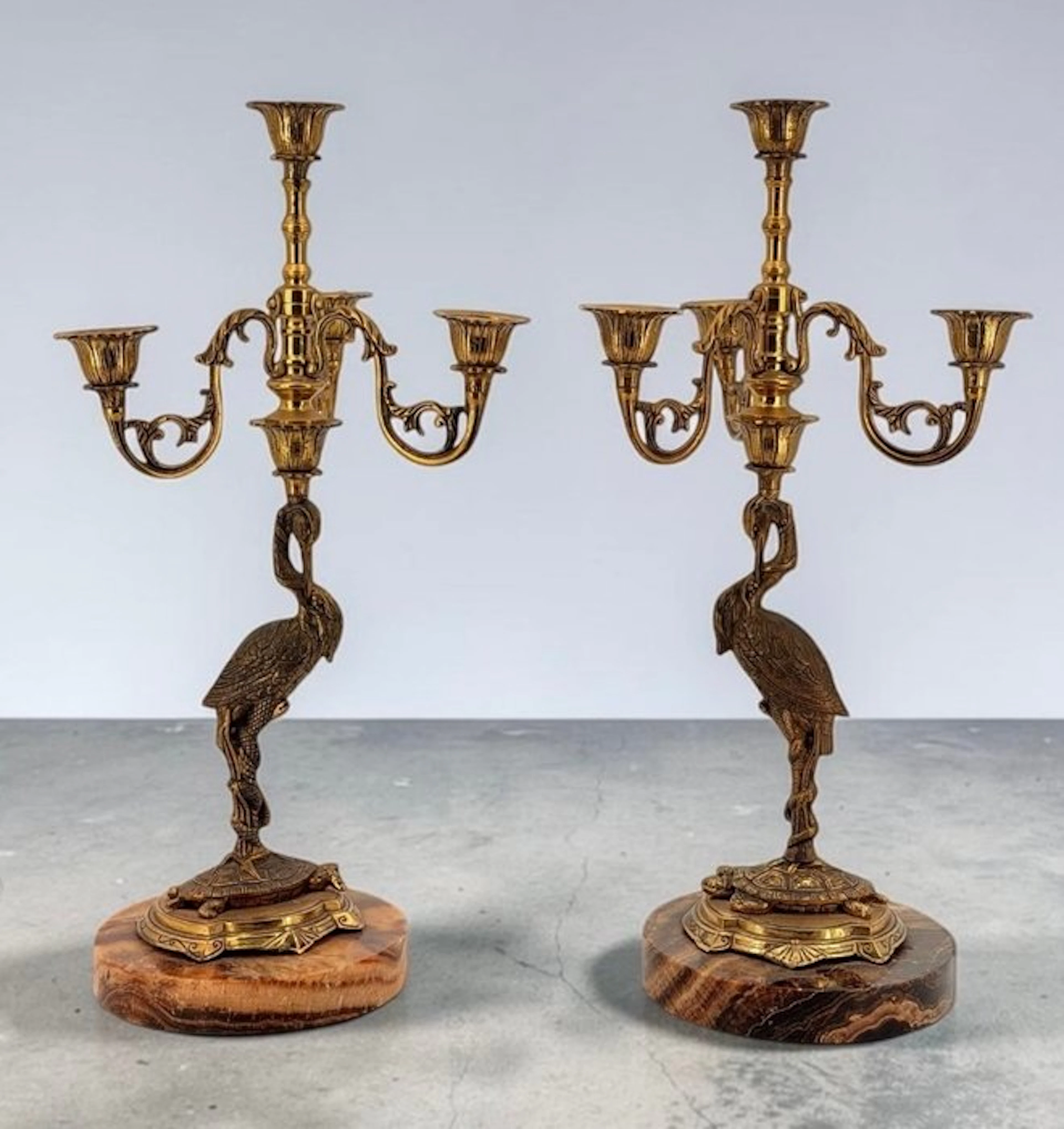 Candelabrum Modernist Birds - Bronze, Marble