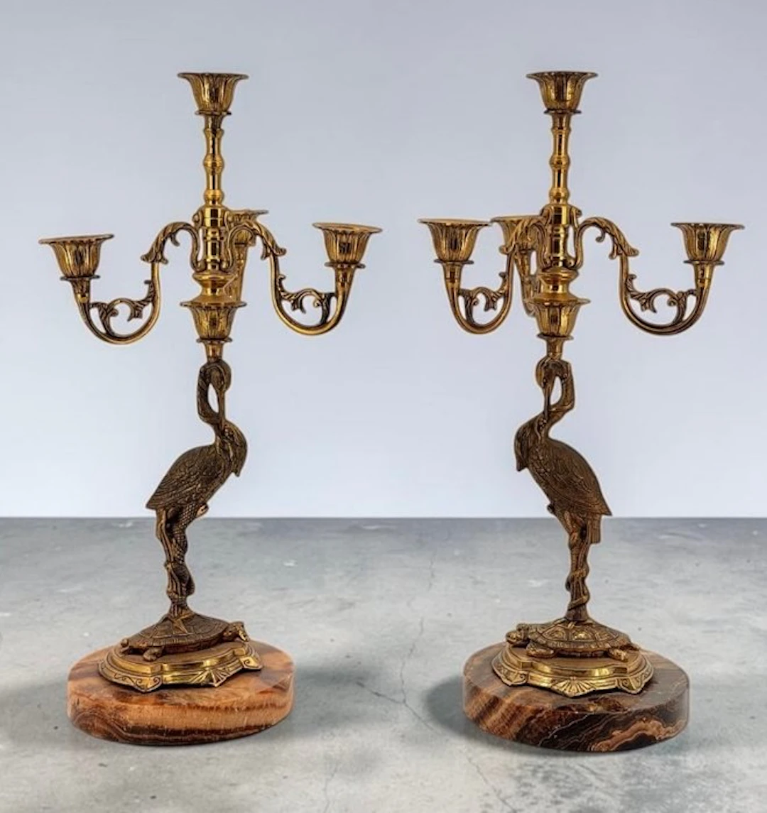 Candelabrum Modernist Birds - Bronze, Marble