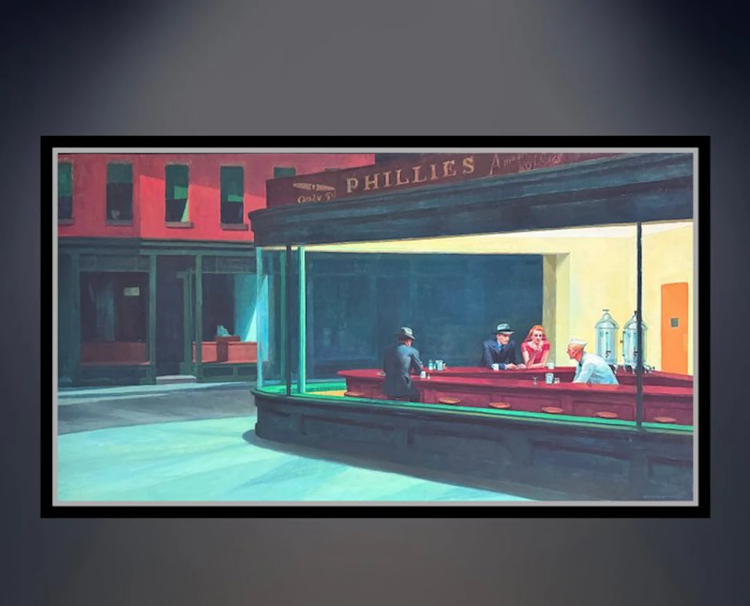 Edward Hopper - “Nighthawks, 1942”. Gesigneerd in de plaat. - 75 x 41 cm.