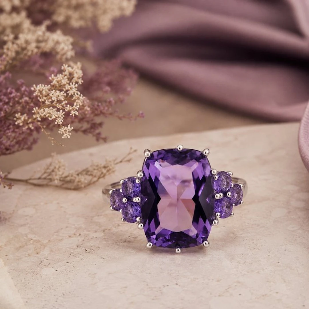 No reserve price - Ring Gold-plated Amethyst - 18kt Gold Plated