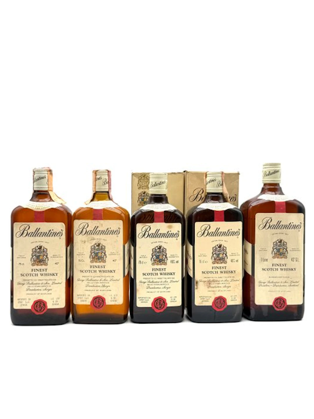 Ballantine's Finest - b. 1970s to 1990s - 75cl, 70cl, 1 Litre - 5 bottles