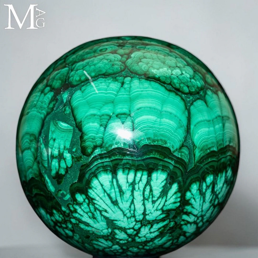 Vibrant Green Polished Malachite Sphere with Captivating...