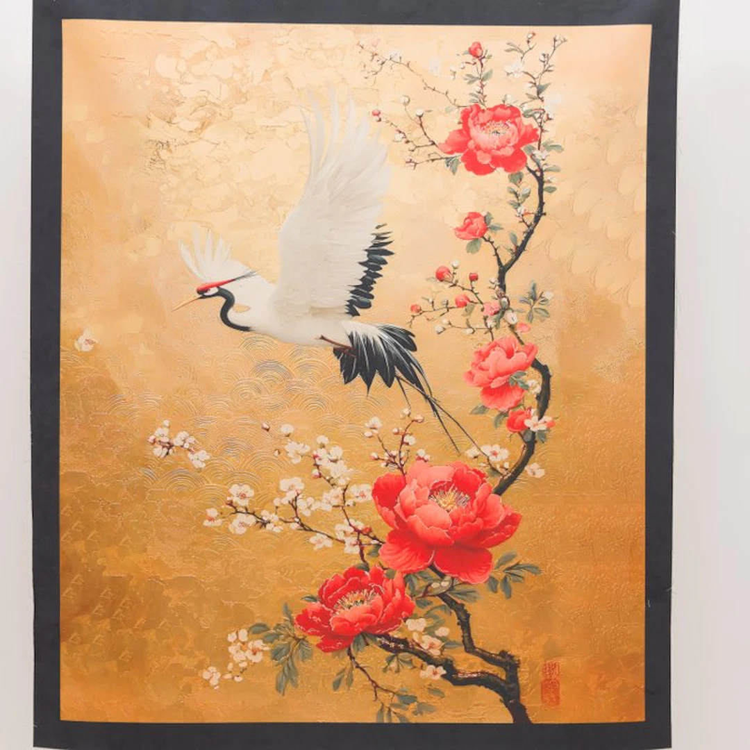 Panel - AA210 - Decorative Panel 'Crane on a Gold...