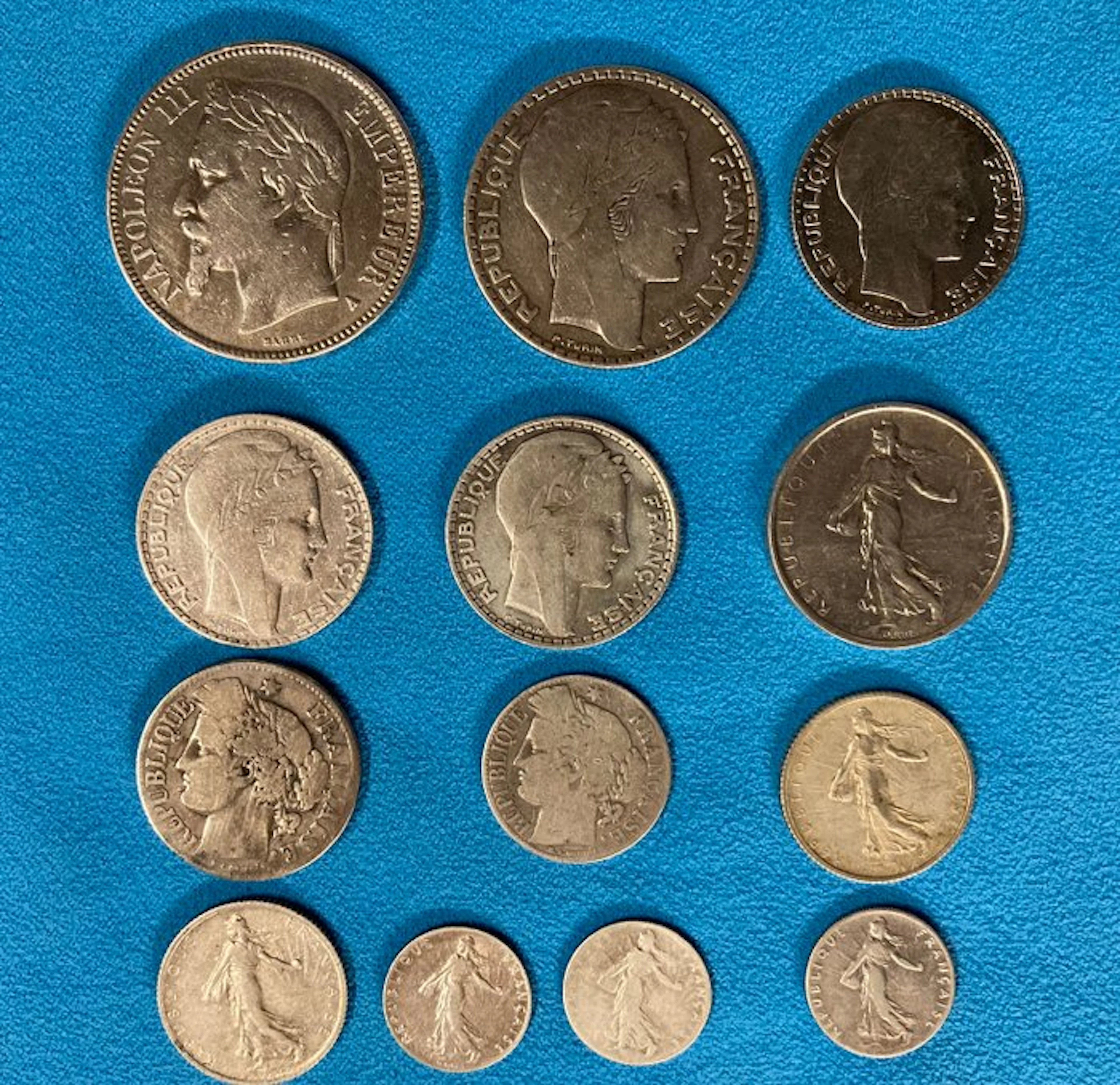 France. Lot de 13 monnaies en argent, 1868/1963 (No reserve price)