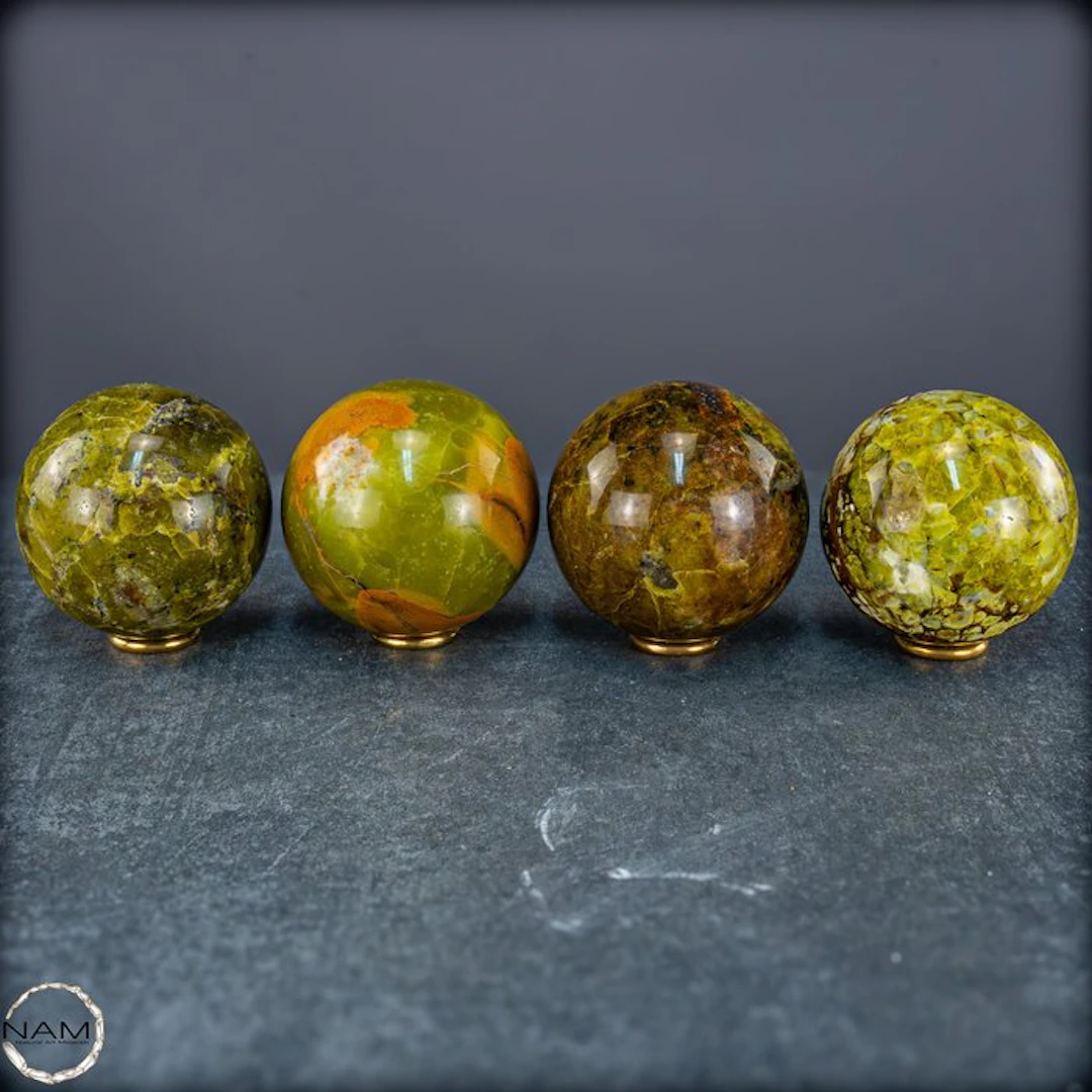 Green Opal Sphere Set – Vivid greens with exceptional texture.- 2029.13 g - (4)