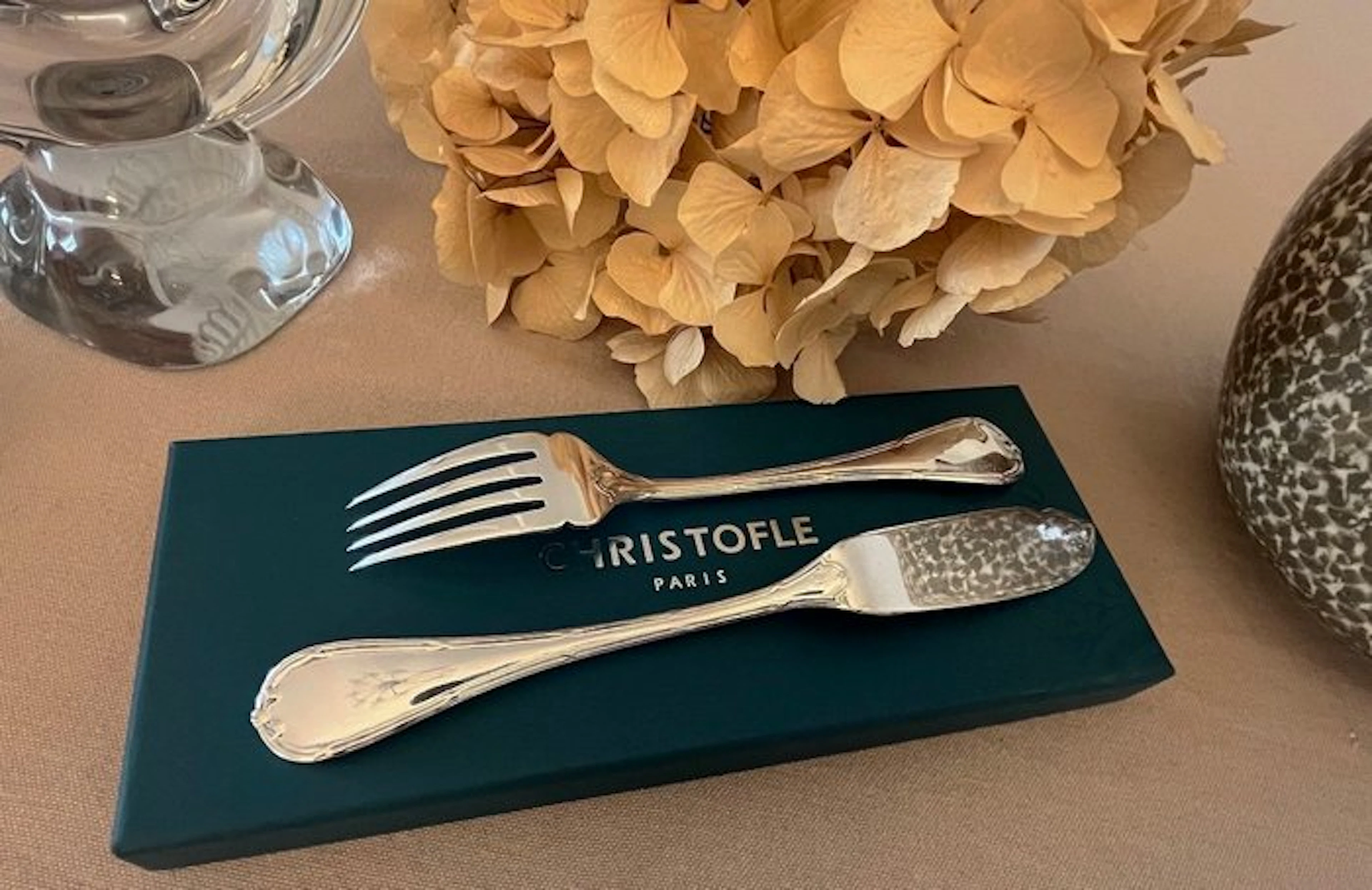 Christofle - Fish cutlery set (8) - Crisscrossed ribbons - Silverplated