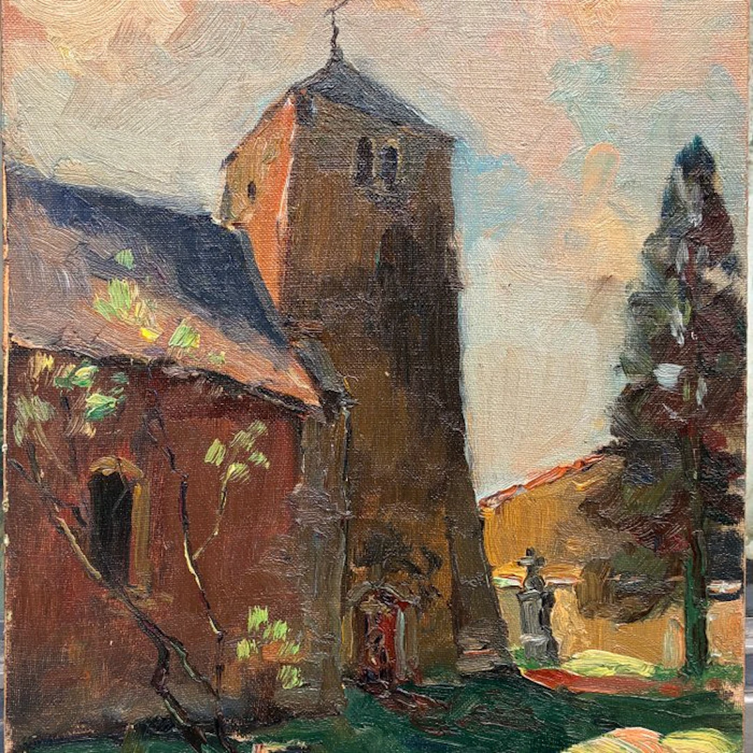 Irène Barsin (1917-2004) - Paysage Clocher d’eglise (vendu sans prix
