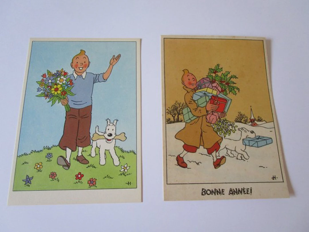 Tintin - 2 Hergé Postcard - 1960