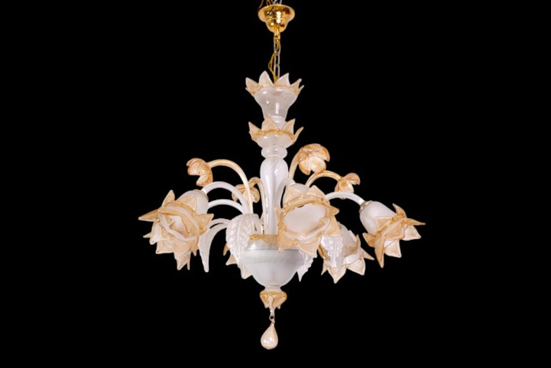 Chandelier - floral leaves and flowers - Glass, Murano - Grande 5 lights