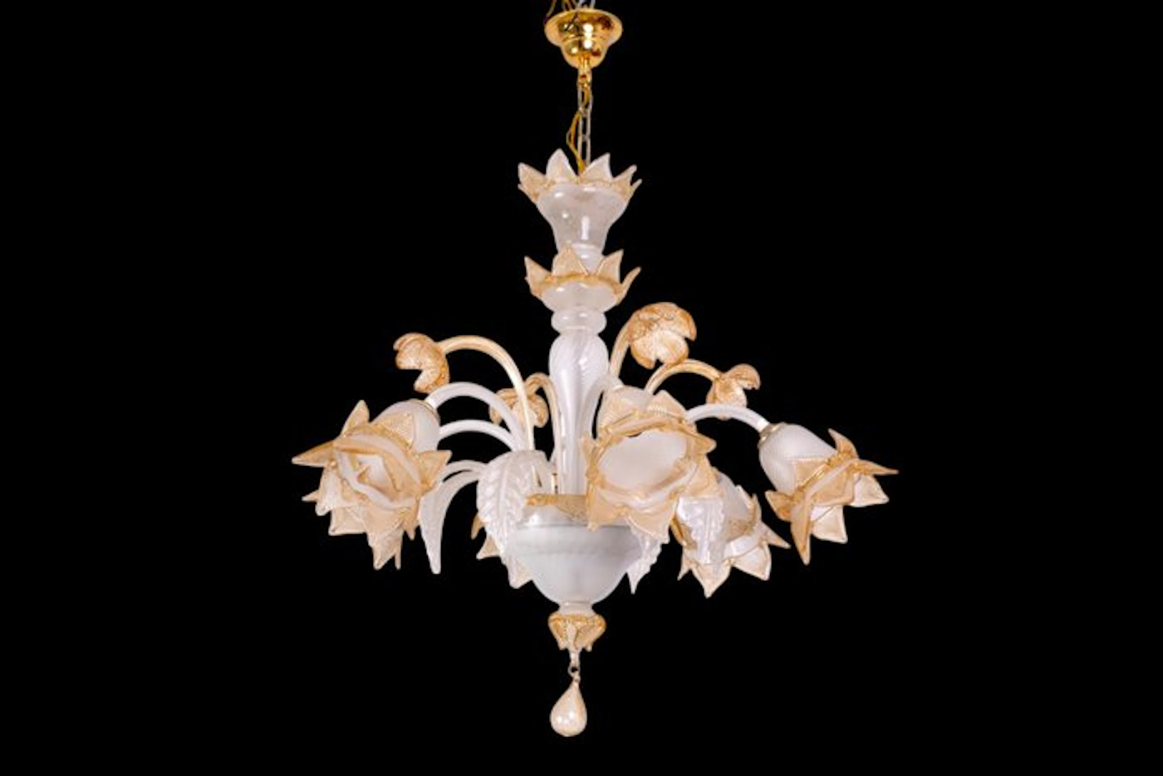 Chandelier - floral leaves and flowers - Glass, Murano - Grande 5 lights