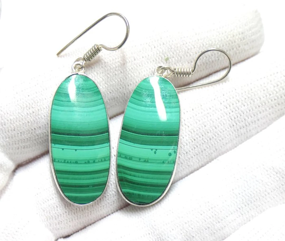 MALACHITE earrings 100% natural Cabochon- 8.51 g