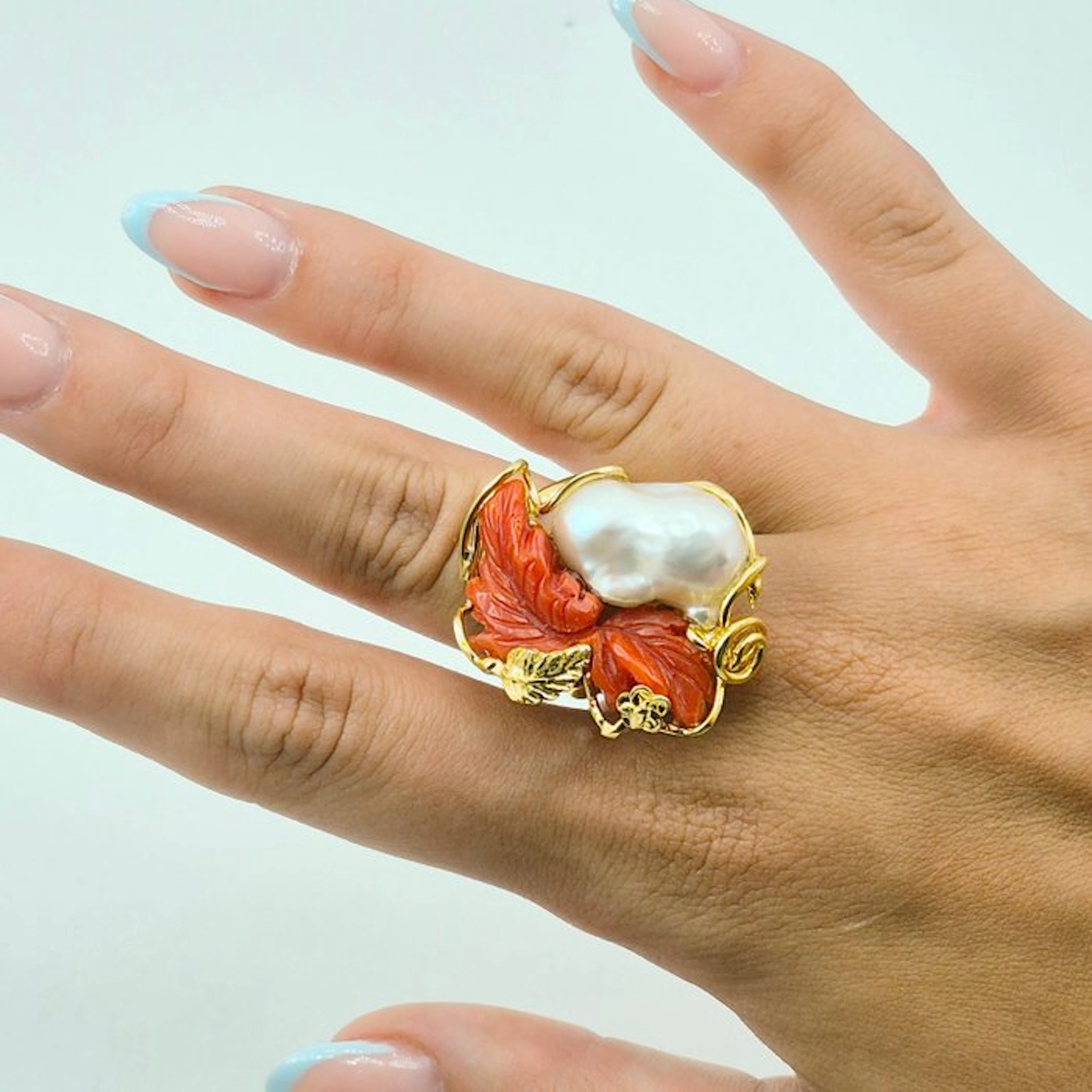 Coral - Silver, Gold-plated - Ring - CORALLO MEDITERRANEO