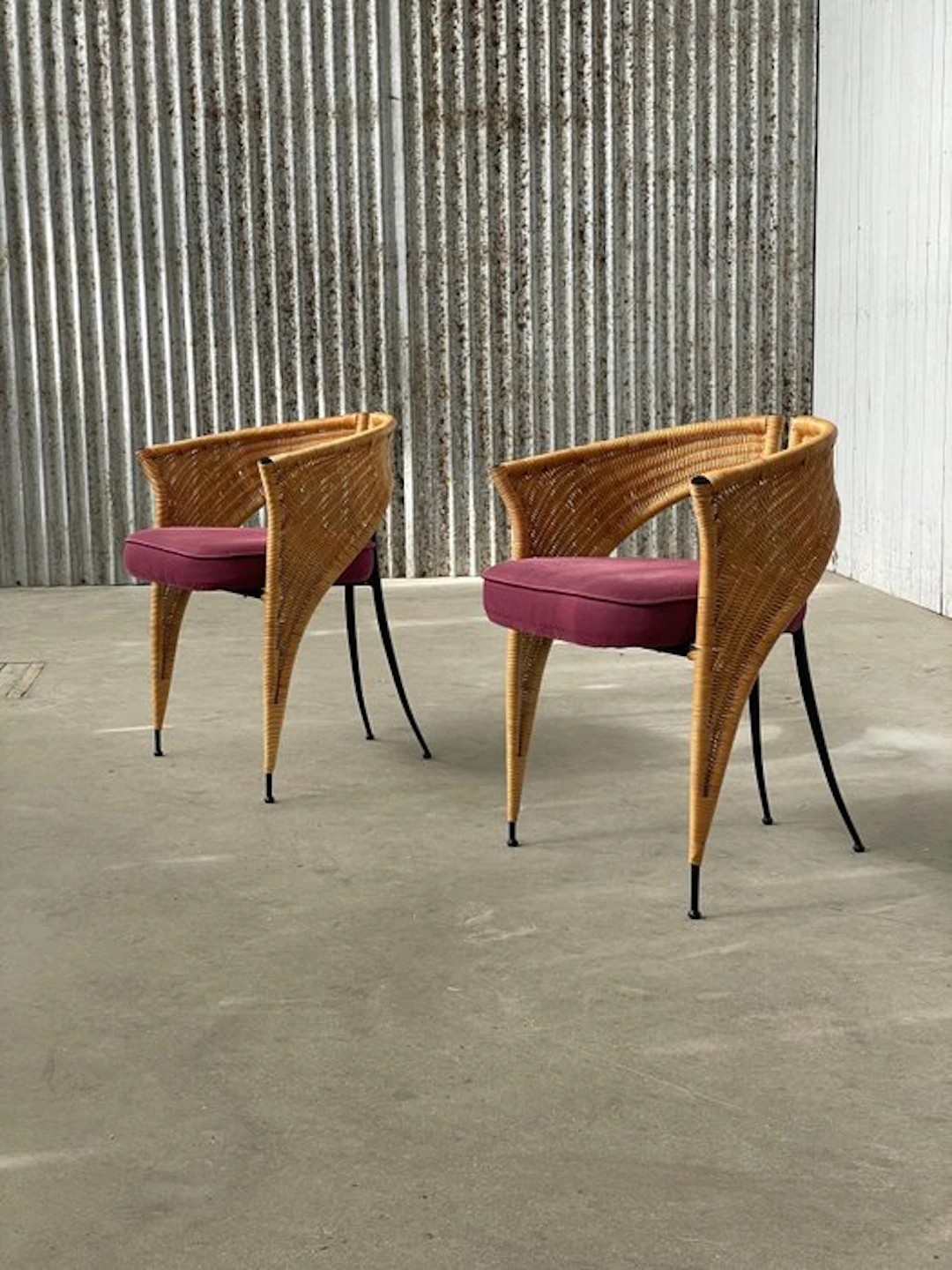 Chair (2) - Rattan, Metal, wicker - Postmodern wicker chairs