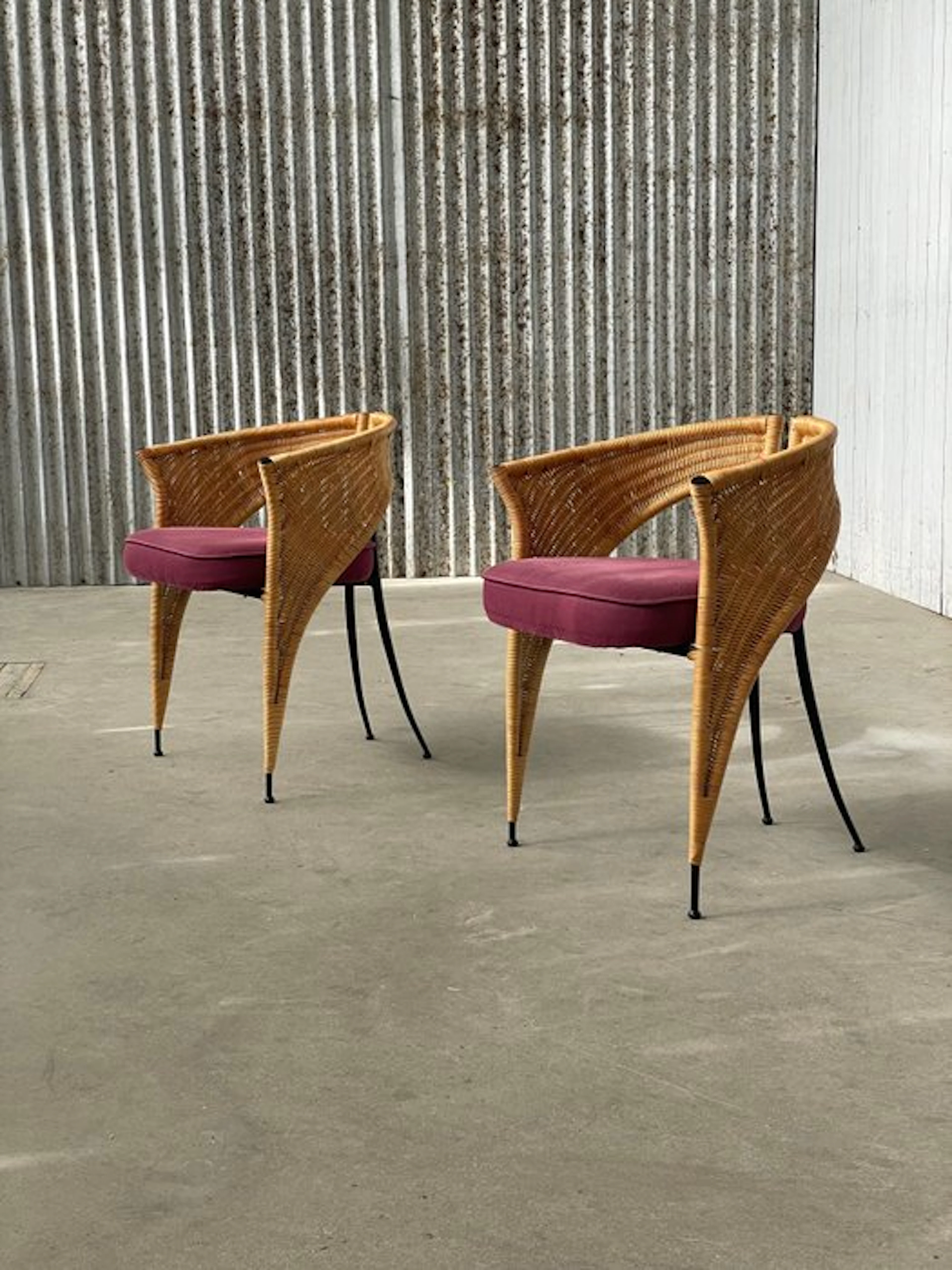Chair (2) - Rattan, Metal, wicker - Postmodern wicker chairs