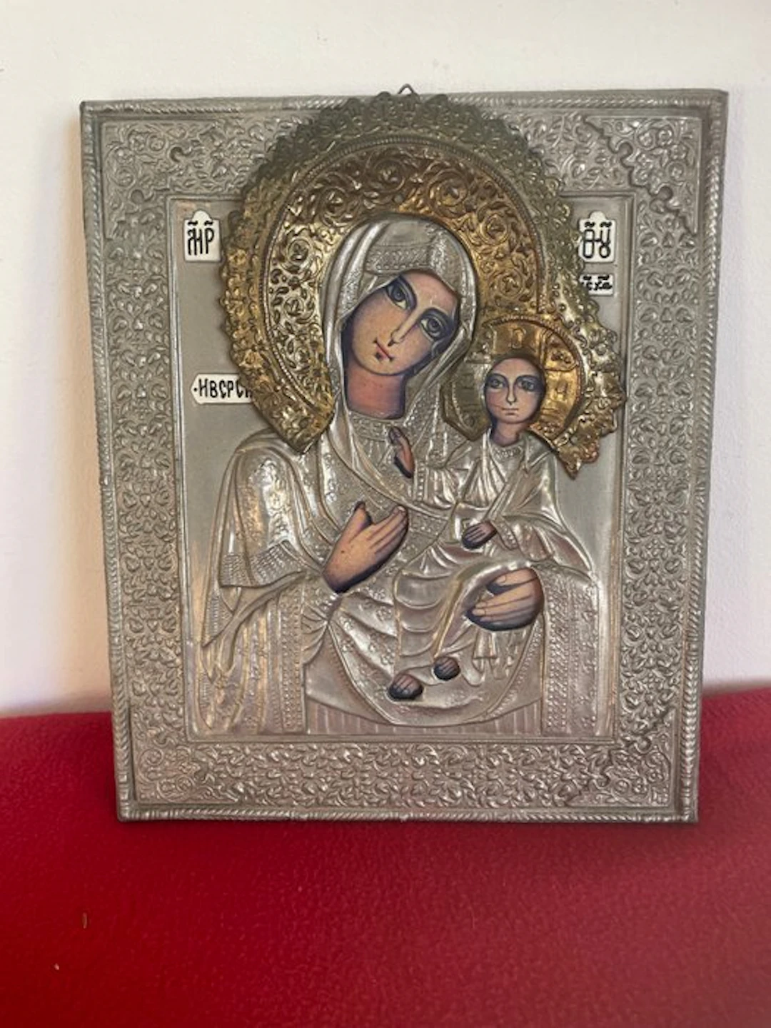 Icon - Mother of God of Vladimir - Wood, Metal