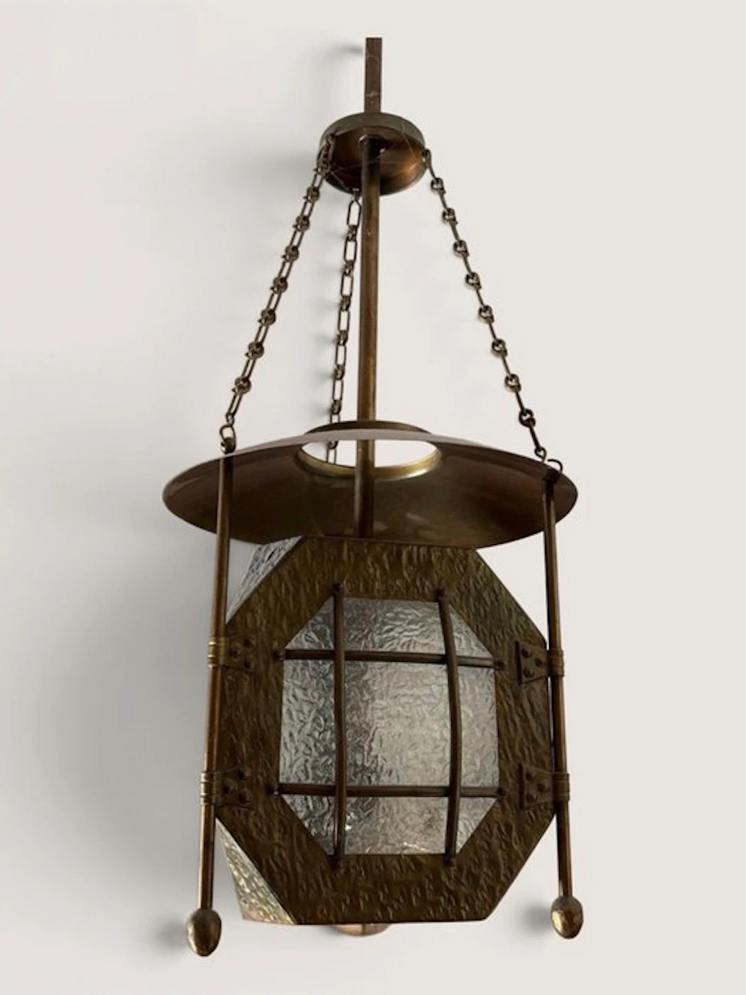 Hanging lamp - Glass, Brass - antique pendant lamp