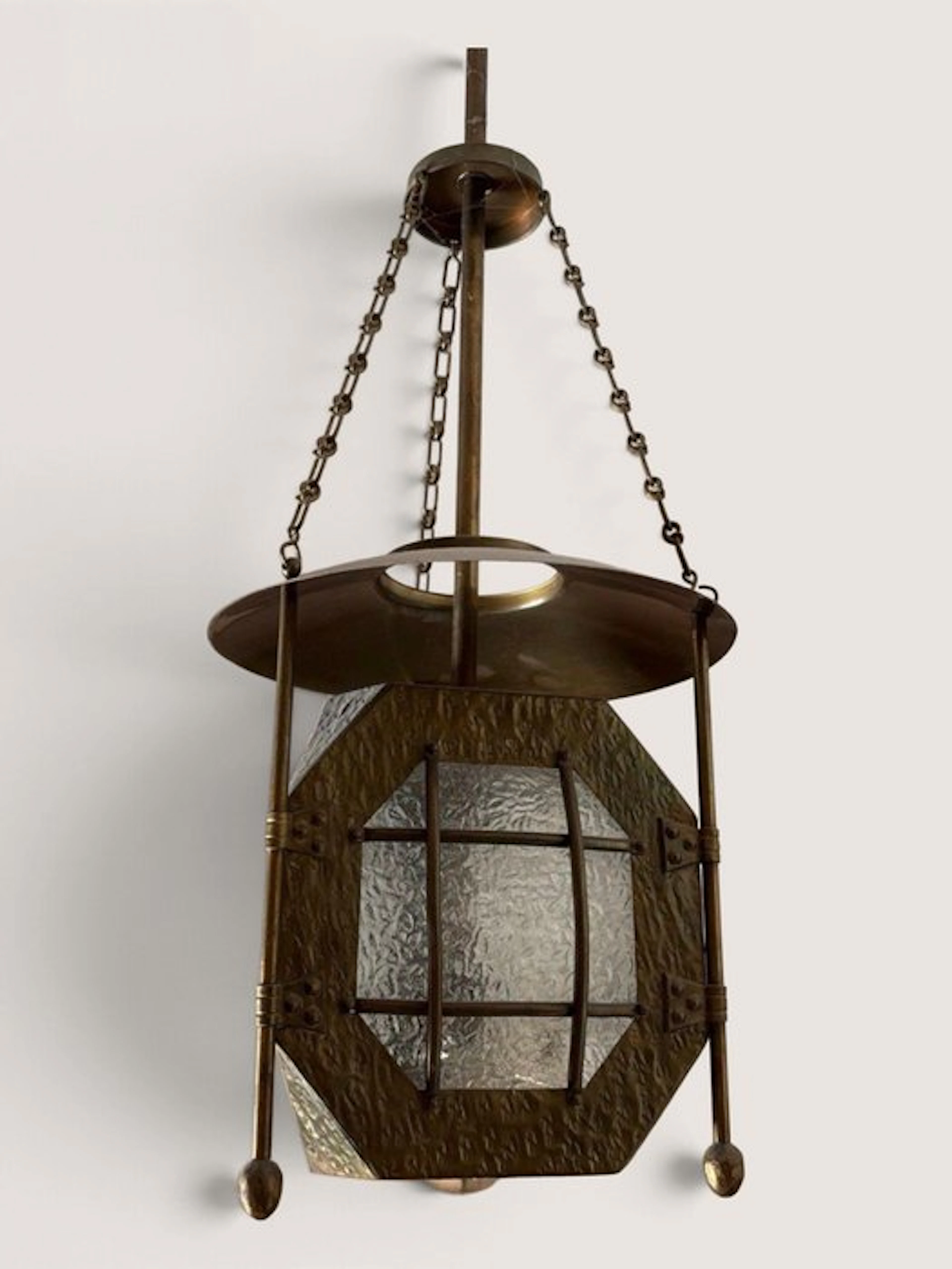 Hanging lamp - Glass, Brass - antique pendant lamp