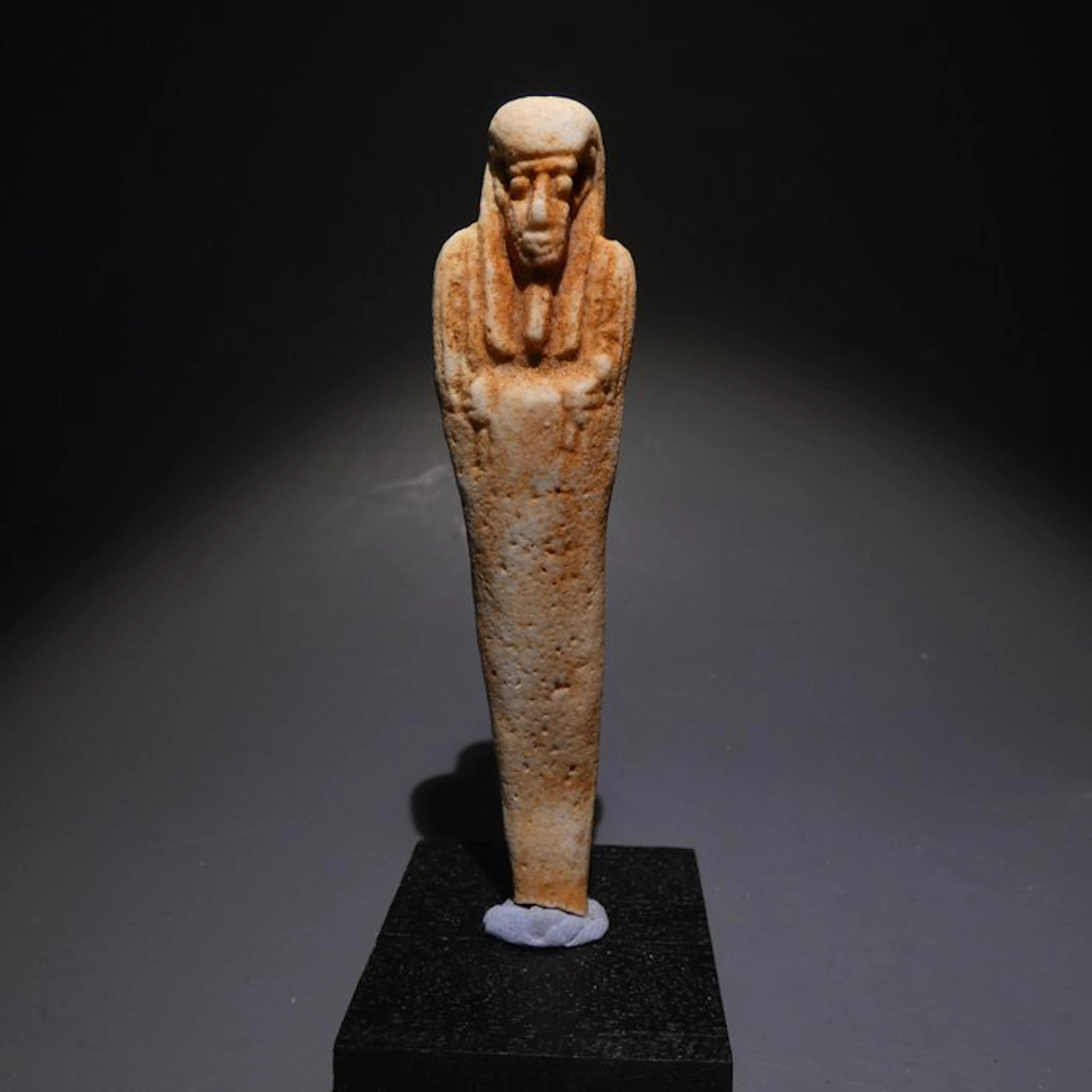 Ancient Egyptian Faience Shabti. 9,5 cm H. 30th Dynasty, 378 - 341 BC.