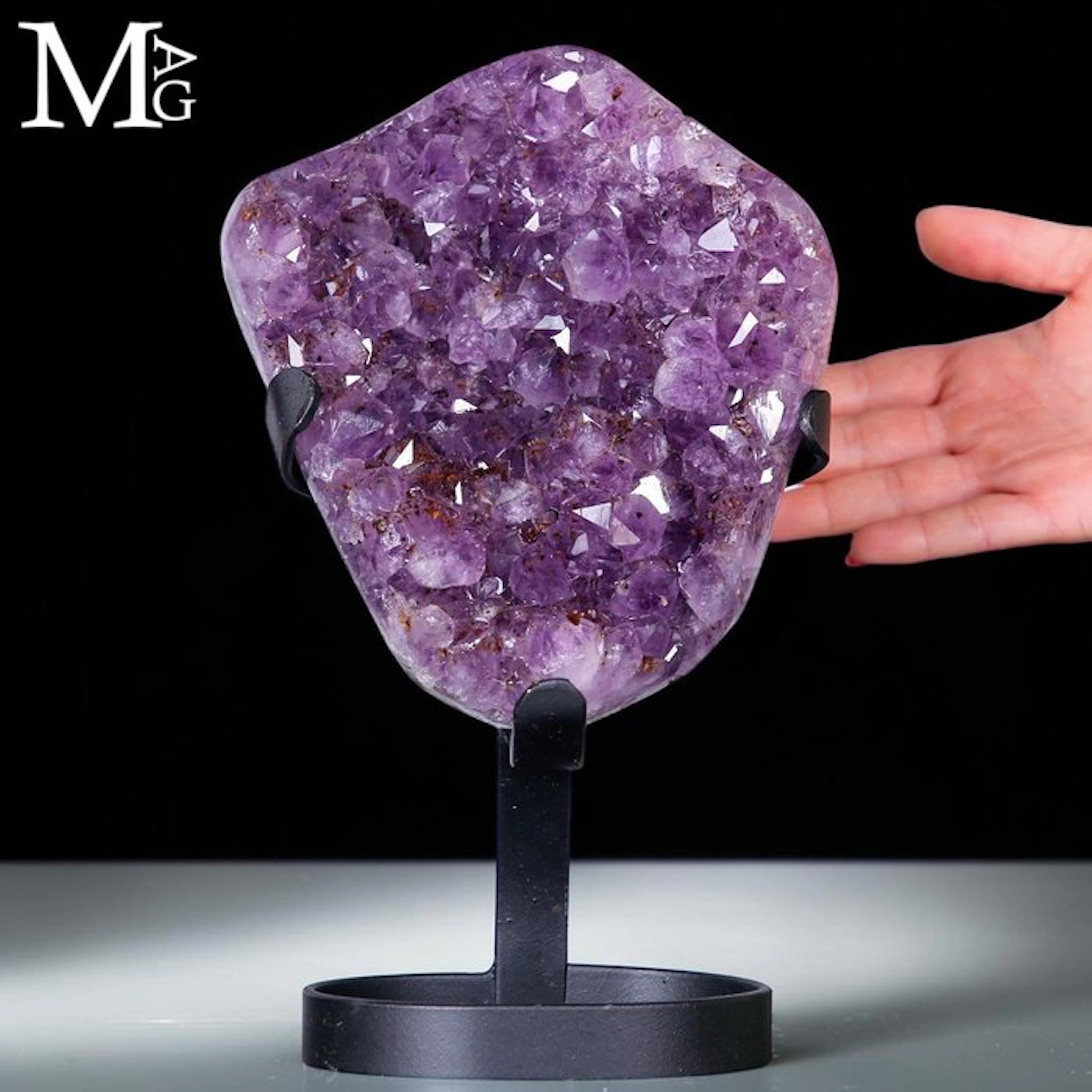 Deep Violet Amethyst Cluster on Iron Stand Natural...