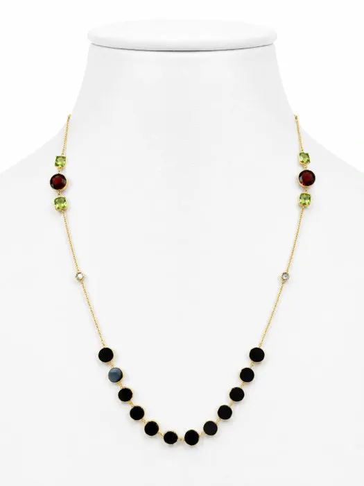 Necklace - 14 kt. Yellow gold - 14.57ct. tw. Onyx - Diamond - Peridot & Garnet