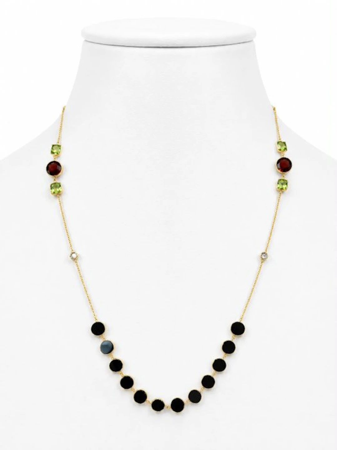 Necklace - 14 kt. Yellow gold - 14.57ct. tw. Onyx - Diamond - Peridot & Garnet