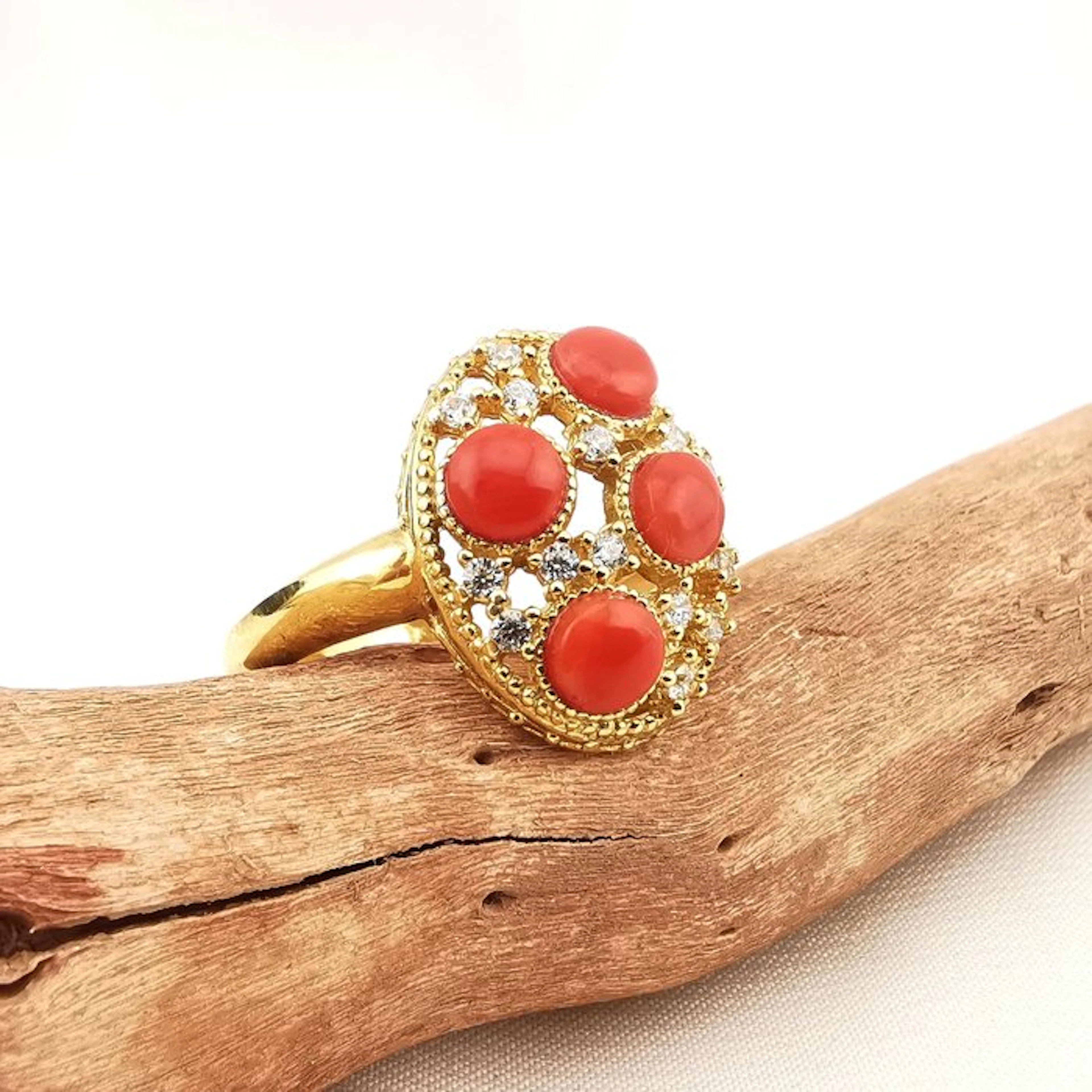 Coral - Sterling Silver 925 - Ring - Italian Craftsmanship