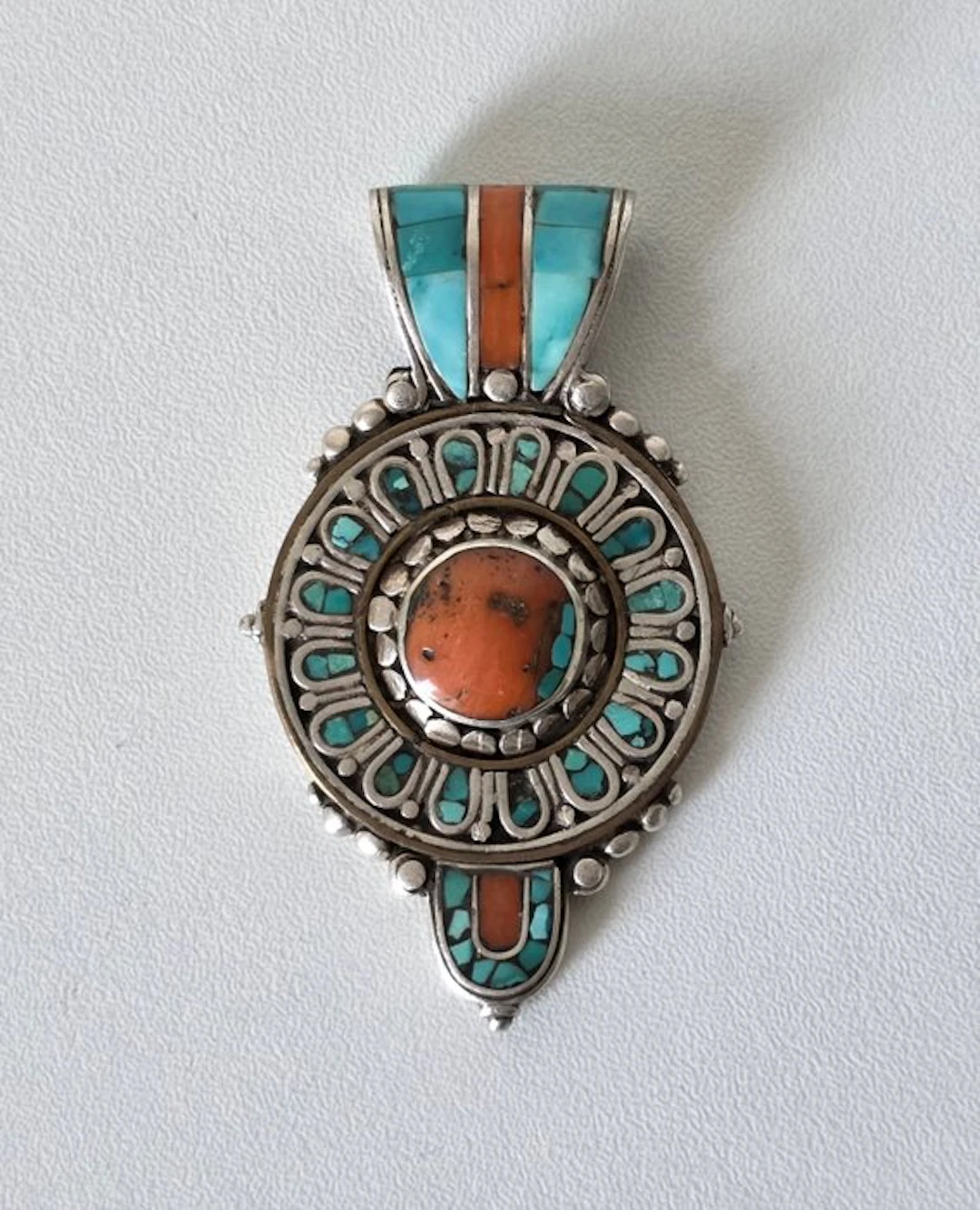 Pendant - Silver, turquoise, Coral - Nepal - second half 20th century
