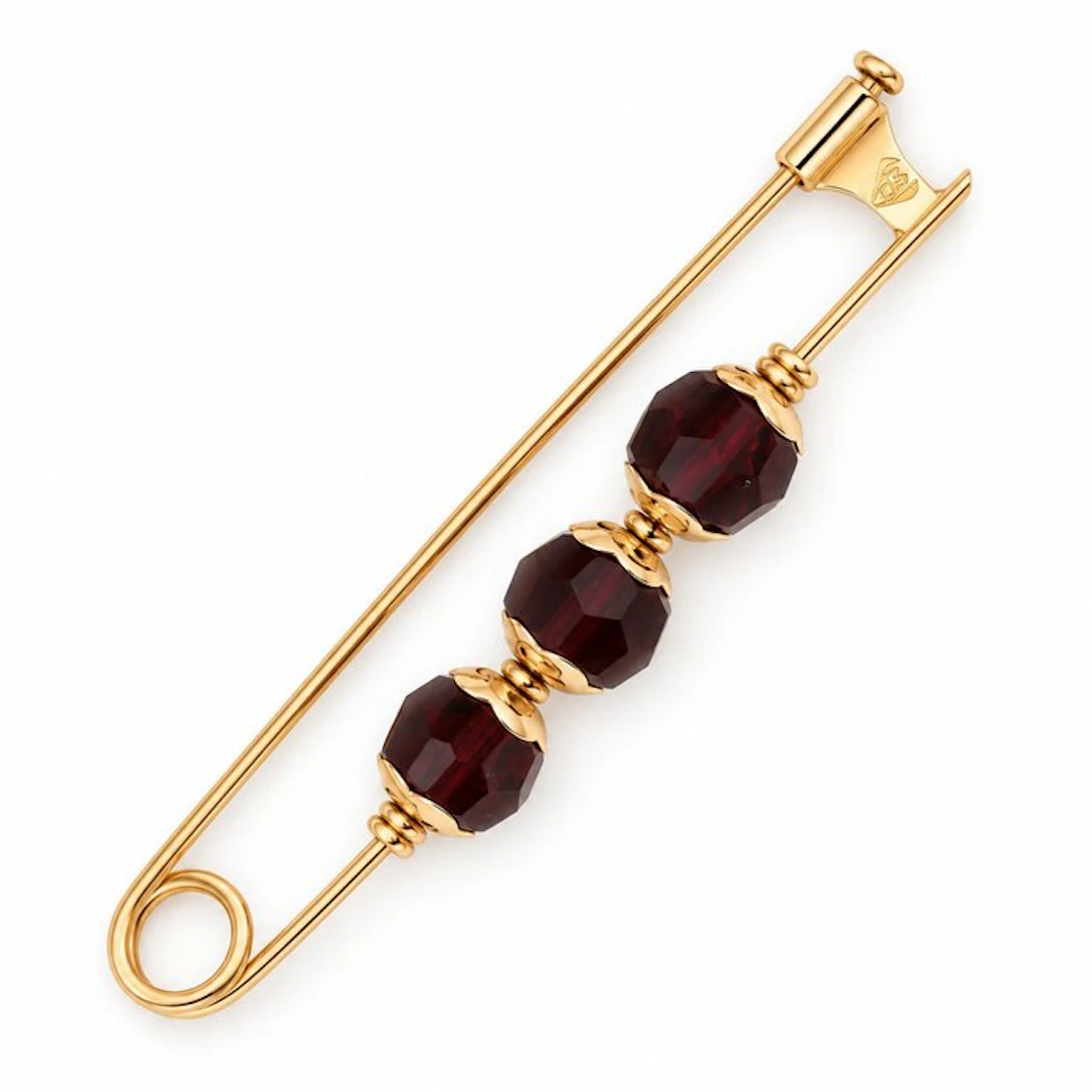 Brooch - 18 kt. Yellow gold Garnet - Made in Italy - Handmade