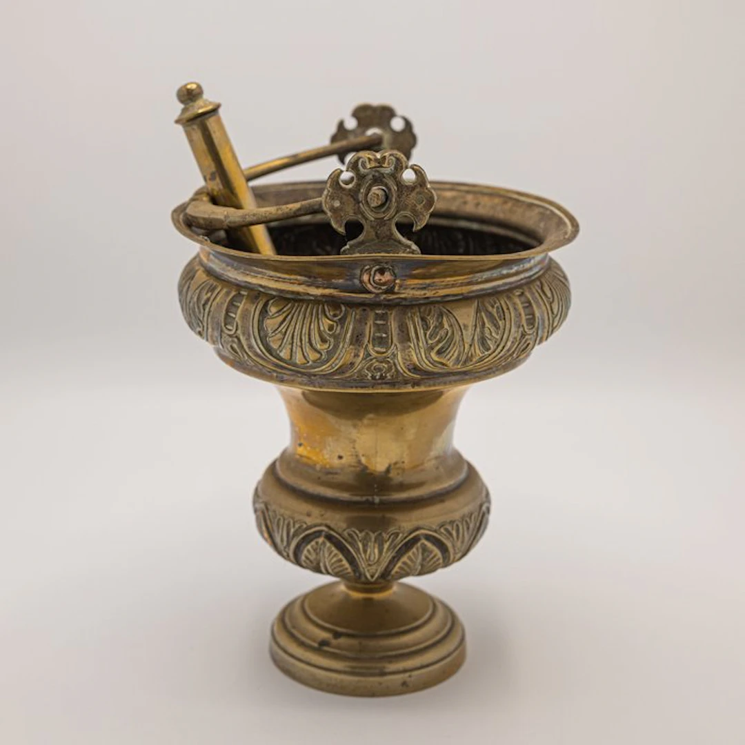 Holy water bucket with aspergillum - Brass - 1850-1900