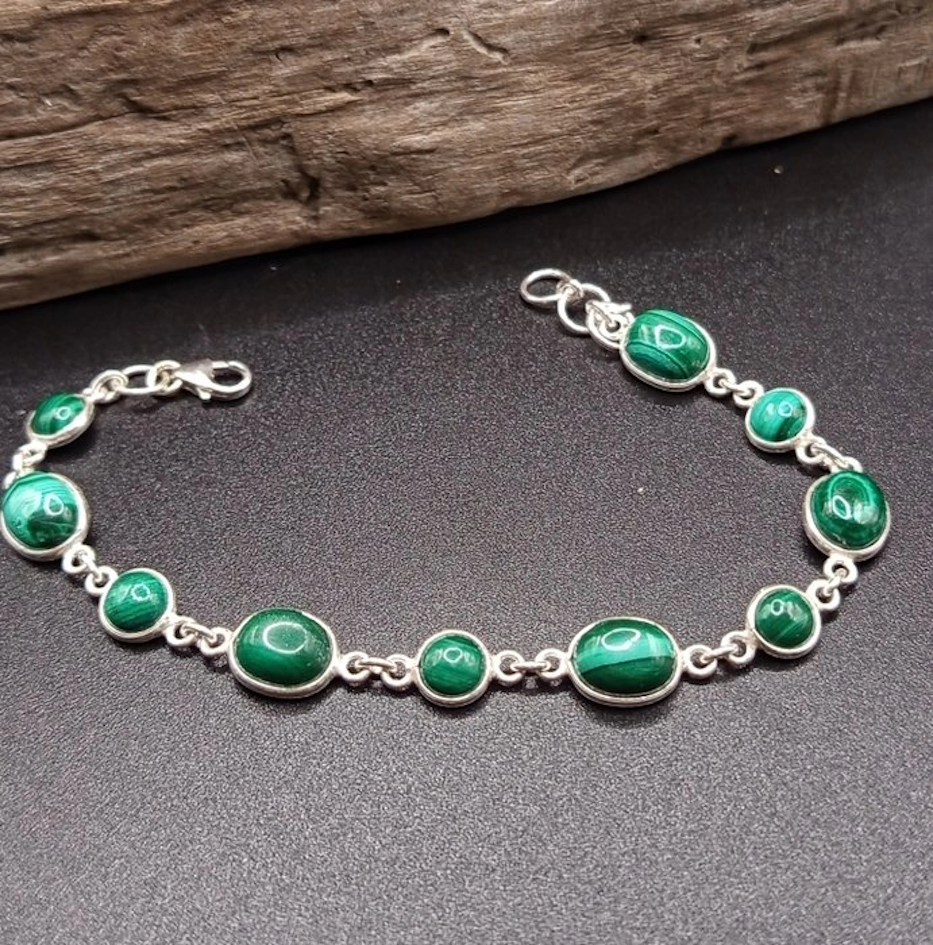 One-of-a-kind 925 silver bracelet with malachite – Top Quality- 1 g - (1)