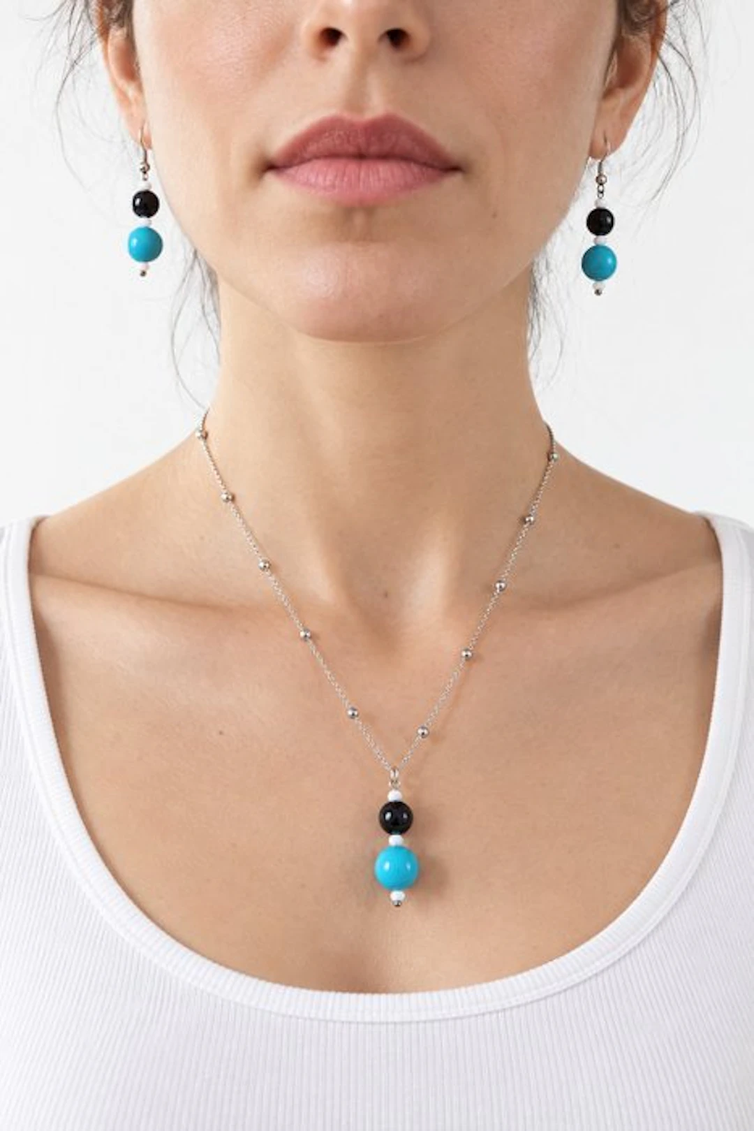 Onyx - Silver - 2 piece jewellery set