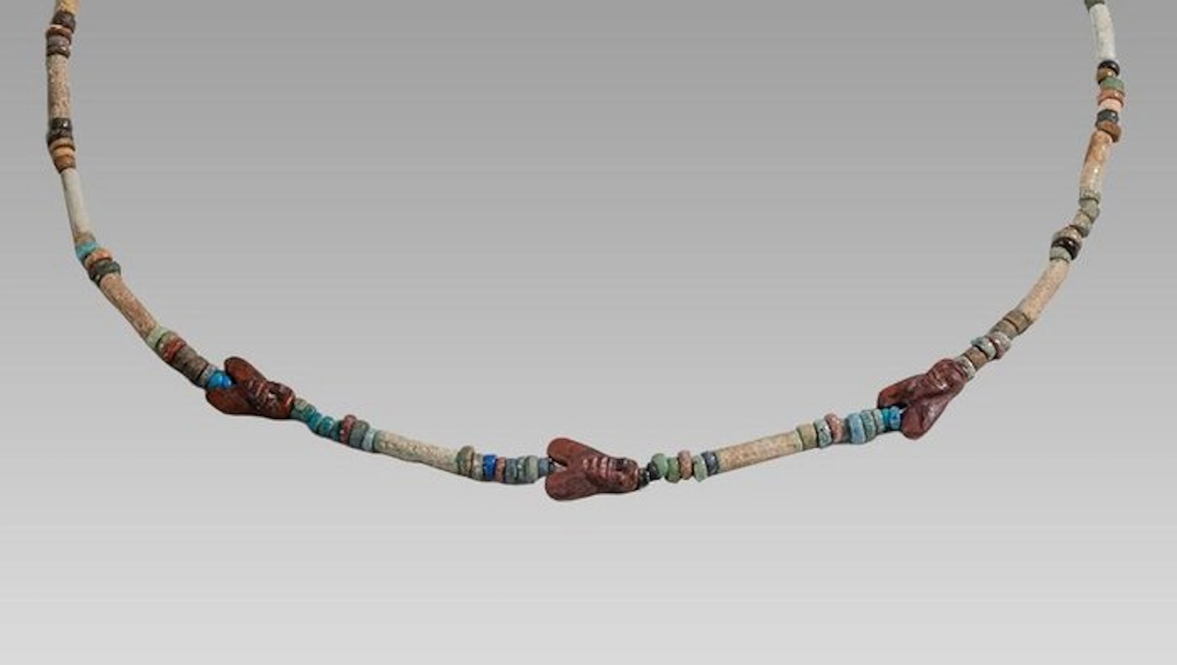 Ancient Egyptian Carnelian and faience Fine necklace 3 Fly amulets