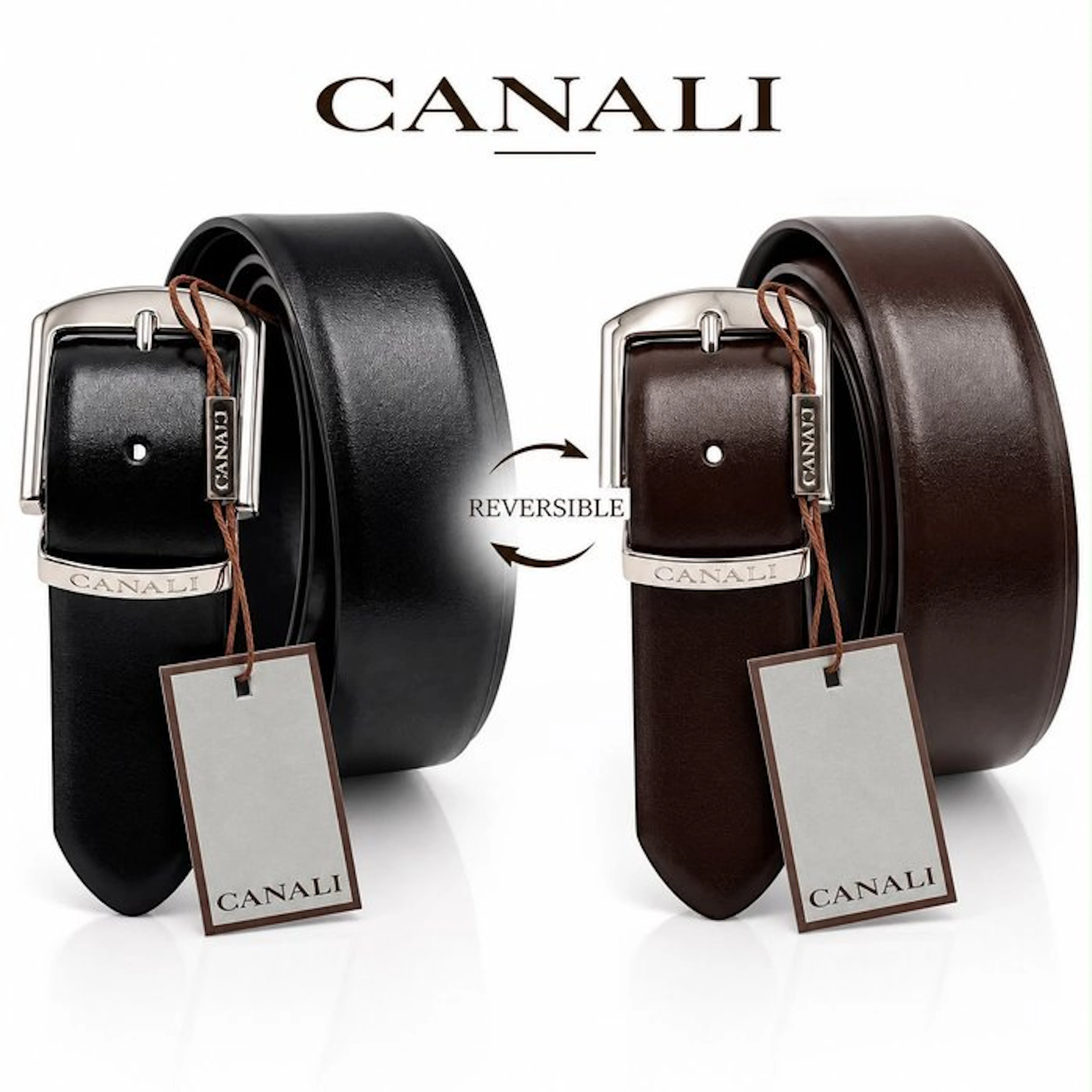 Canali - CANALI DARK BROWN AND BLACK CALFSKIN LEATHER BELT EXCLUSIEVE - Belt